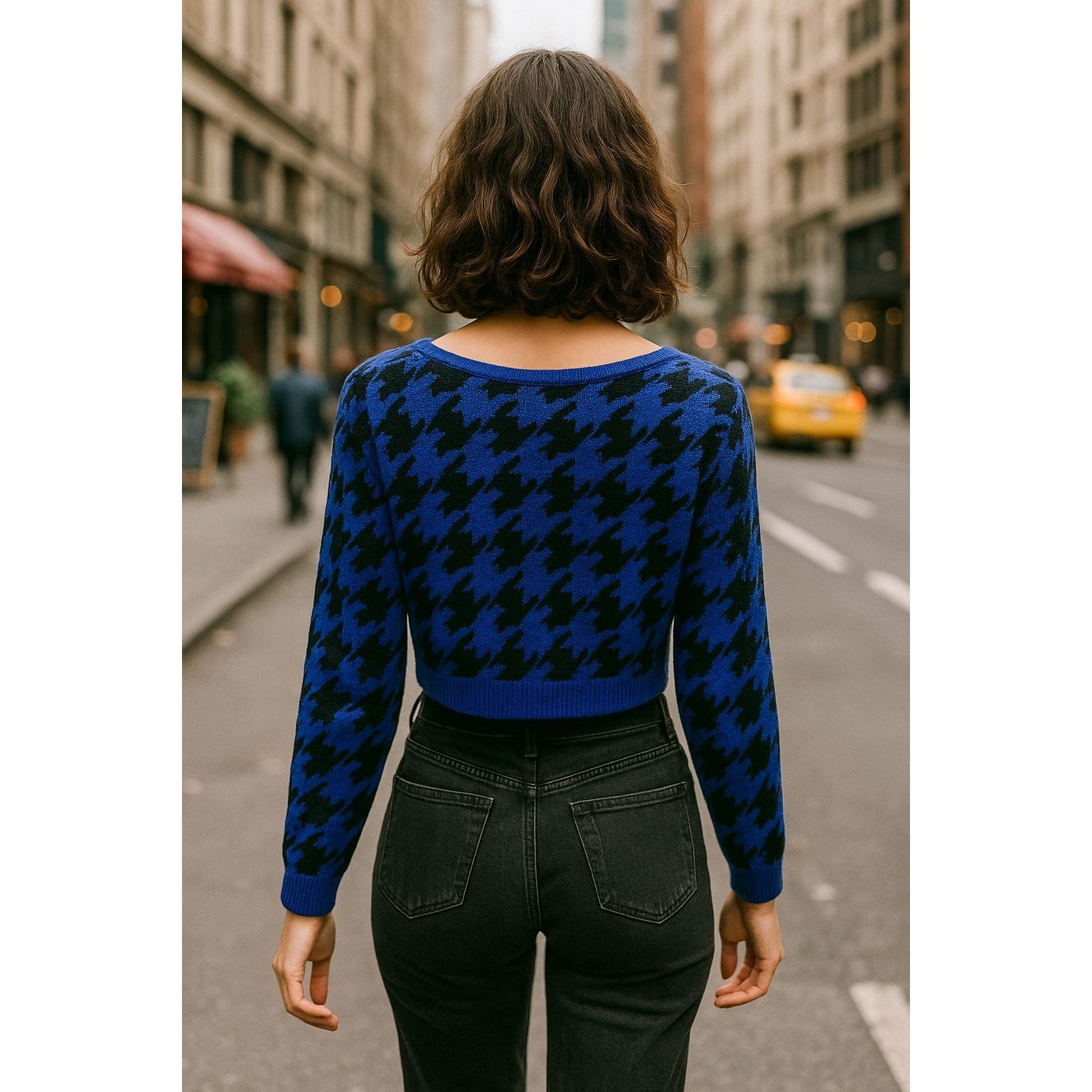 Other 36 Point 5 Small Blue Black Houndstooth Crop Sweater Bold Kn Size S / US 4 / IT 40 - 5 Thumbnail