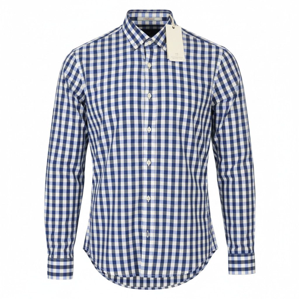 Scotch & Soda S Blue Checked Cutaway Button-Up Long Sleeve Shirt 89050 Size US S / EU 44-46 / 1 - 1 Thumbnail