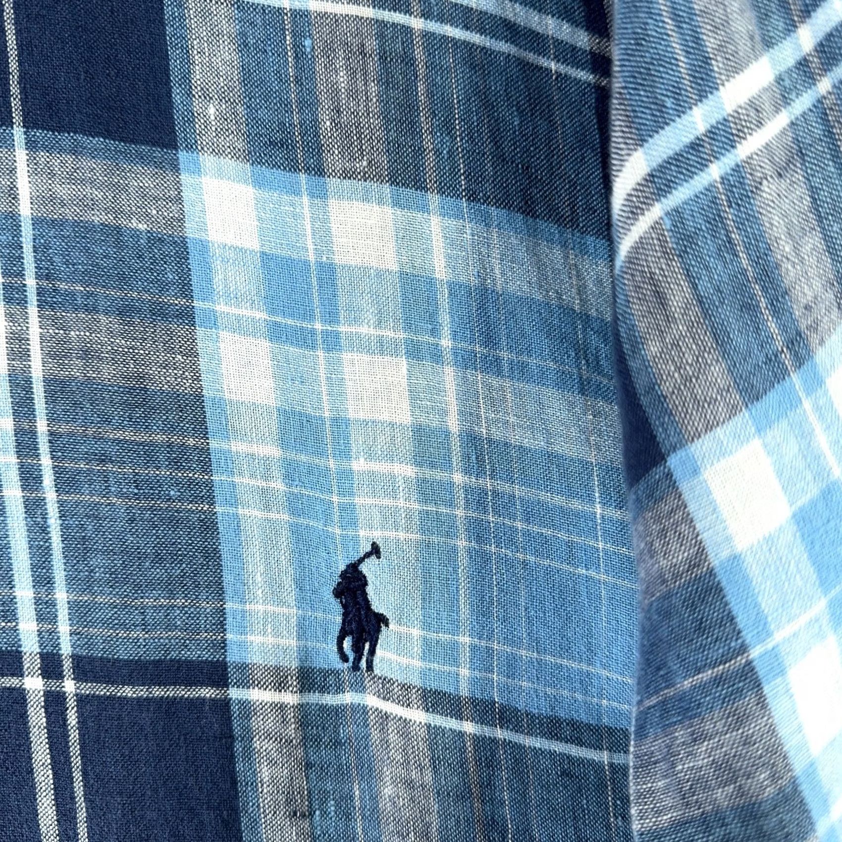 Ralph Lauren VINTAGE Ralph Lauren Linen Shirt Mens 2XB BIG Classic 100% Linen Blue Plaid Long Sleeve Shirt Button-Up Mens Big & Tall Blues Size US XXL / EU 58 / 5 - 6 Thumbnail