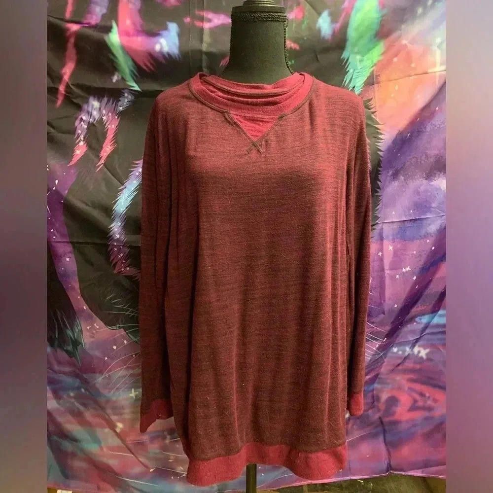 Designer Cozy Long Sleeve Burgundy Top Size L / US 10 / IT 46 - 1 Thumbnail