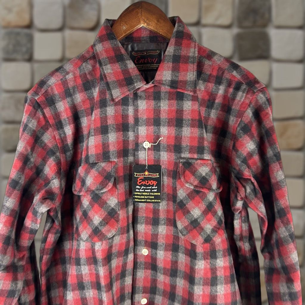 Vintage VINTAGE Envoy Mens Large Shirt Long Sleeve Plaid Check Thick Flannel Wool Button-Up Pocket" Size US L / EU 52-54 / 3 - 1 Thumbnail