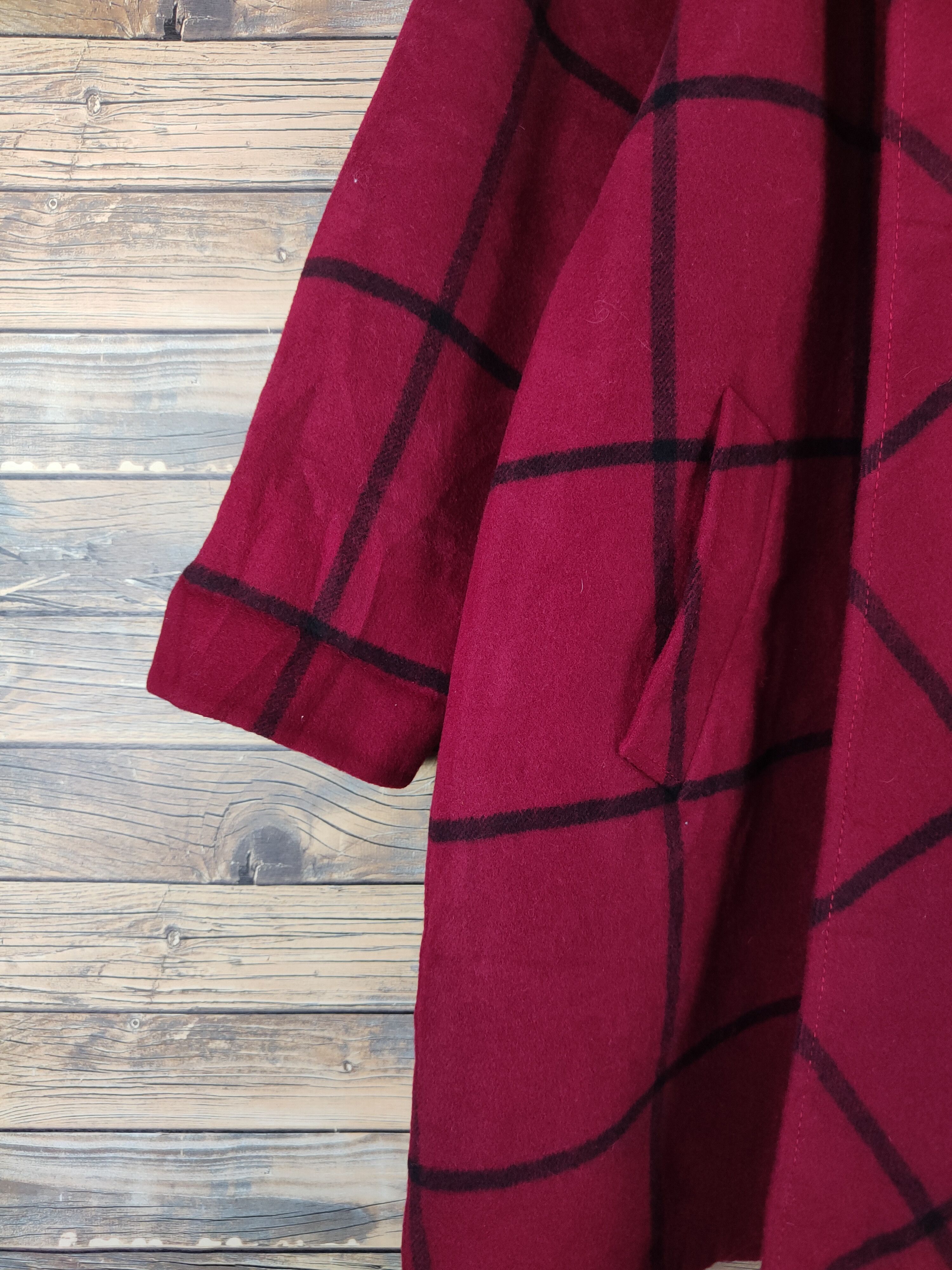 Vintage Pierre Manteam checkered Red Wool Coats #W2228 Size L / US 10 / IT 46 - 4 Thumbnail