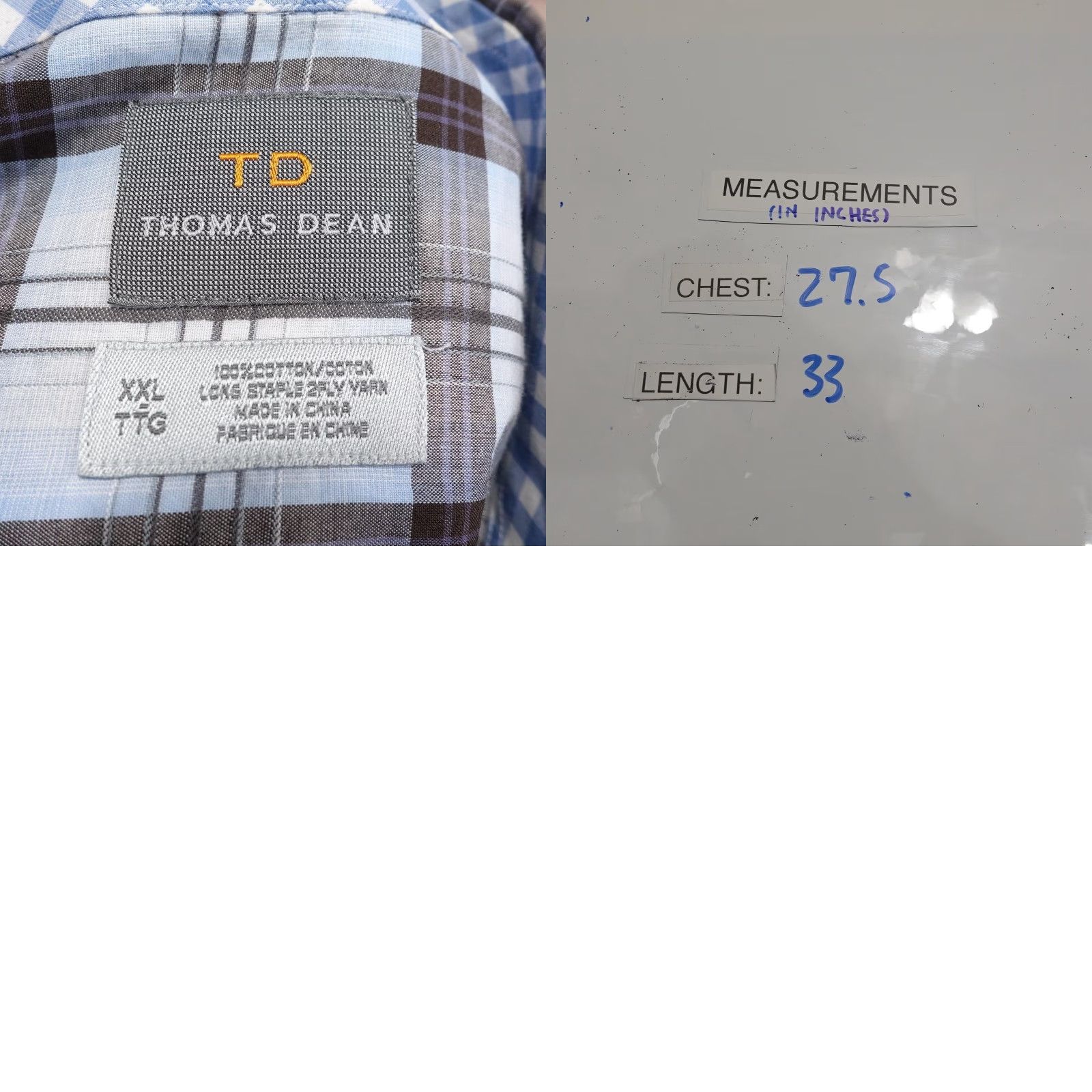 Vintage VINTAGE Thomas Dean Dress Shirt Mens 2XL Blue Gray Plaid Long Sleeve Cotton Size 48R - 8 Thumbnail