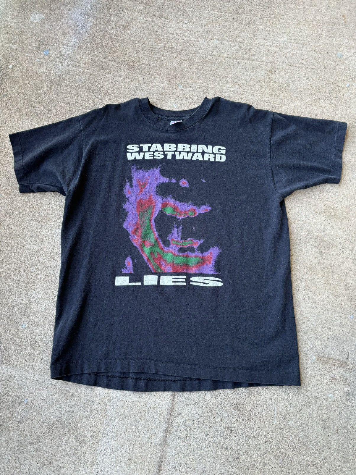 image of Vintage 90’S Stabbing Westward Lies Band Tee in Black, Men's (Size XL)