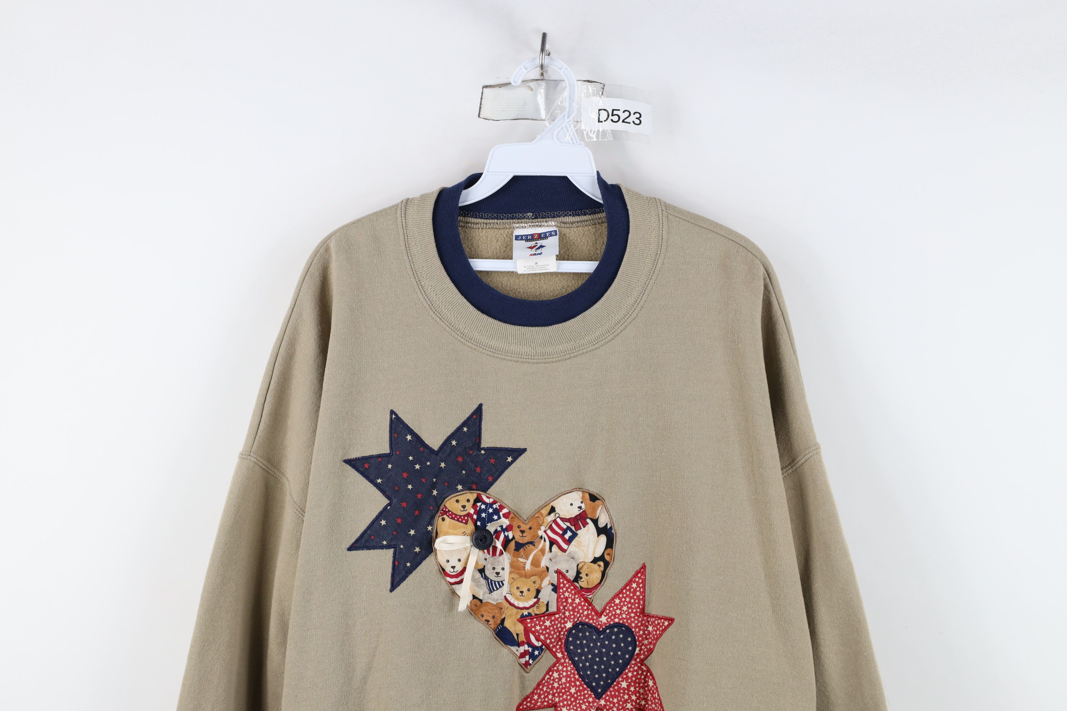 Vintage Vintage 90s Patchwork Bear Heart Layered Sweatshirt Brown Size XXL / US 16-18 / IT 52-54 - 2 Thumbnail