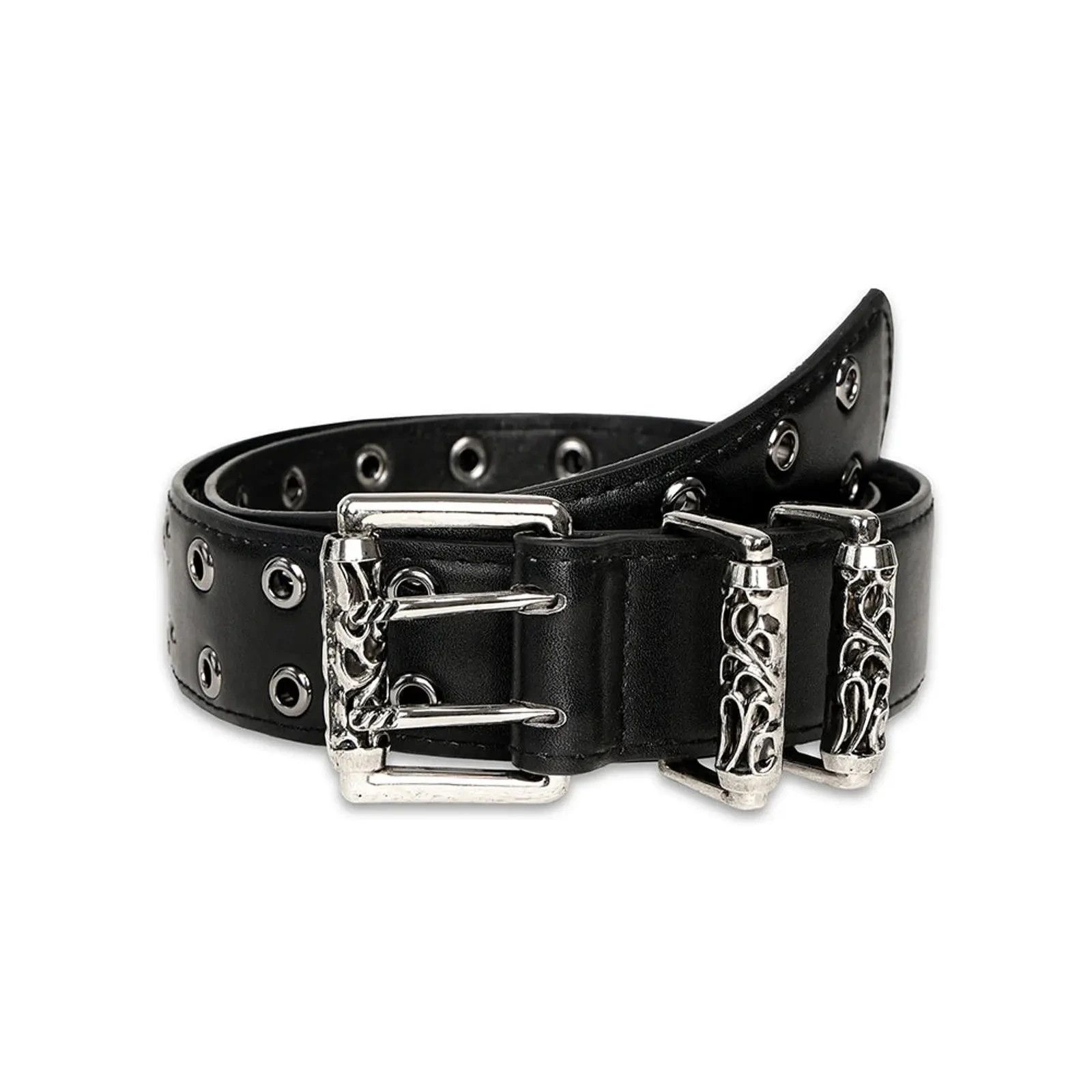 Other Black Leather Grommet Belt with Heavy-Duty Silver Buckle Size ONE SIZE - 2 Thumbnail