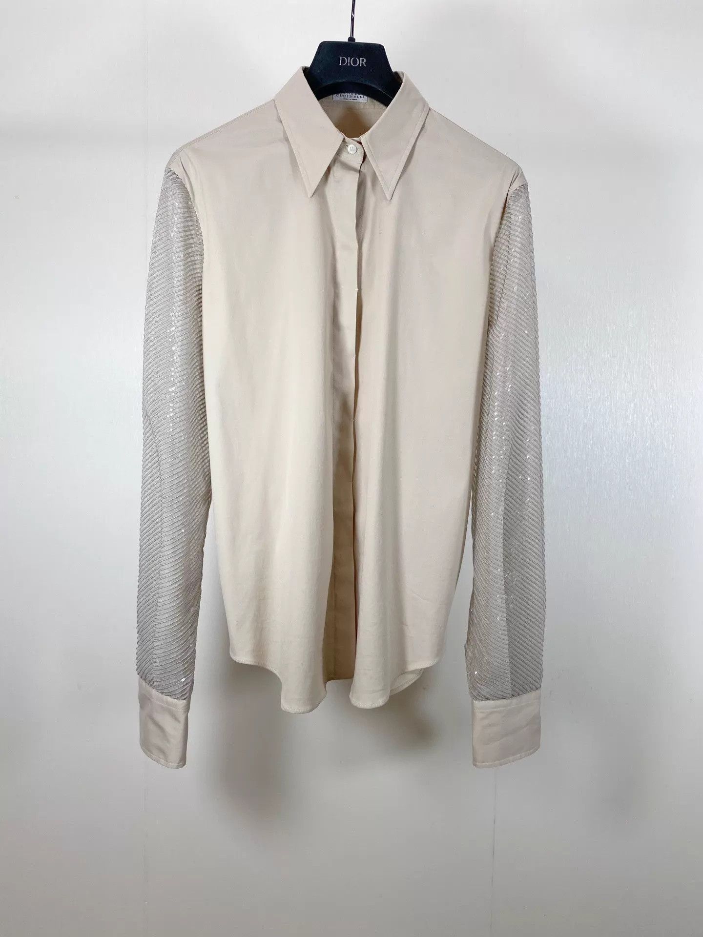 Brunello Cucinelli Brunello Cucinelli Silk Sequin-Sleeve Panel Shirt S 99N Size S / US 4 / IT 40 - 1 Thumbnail