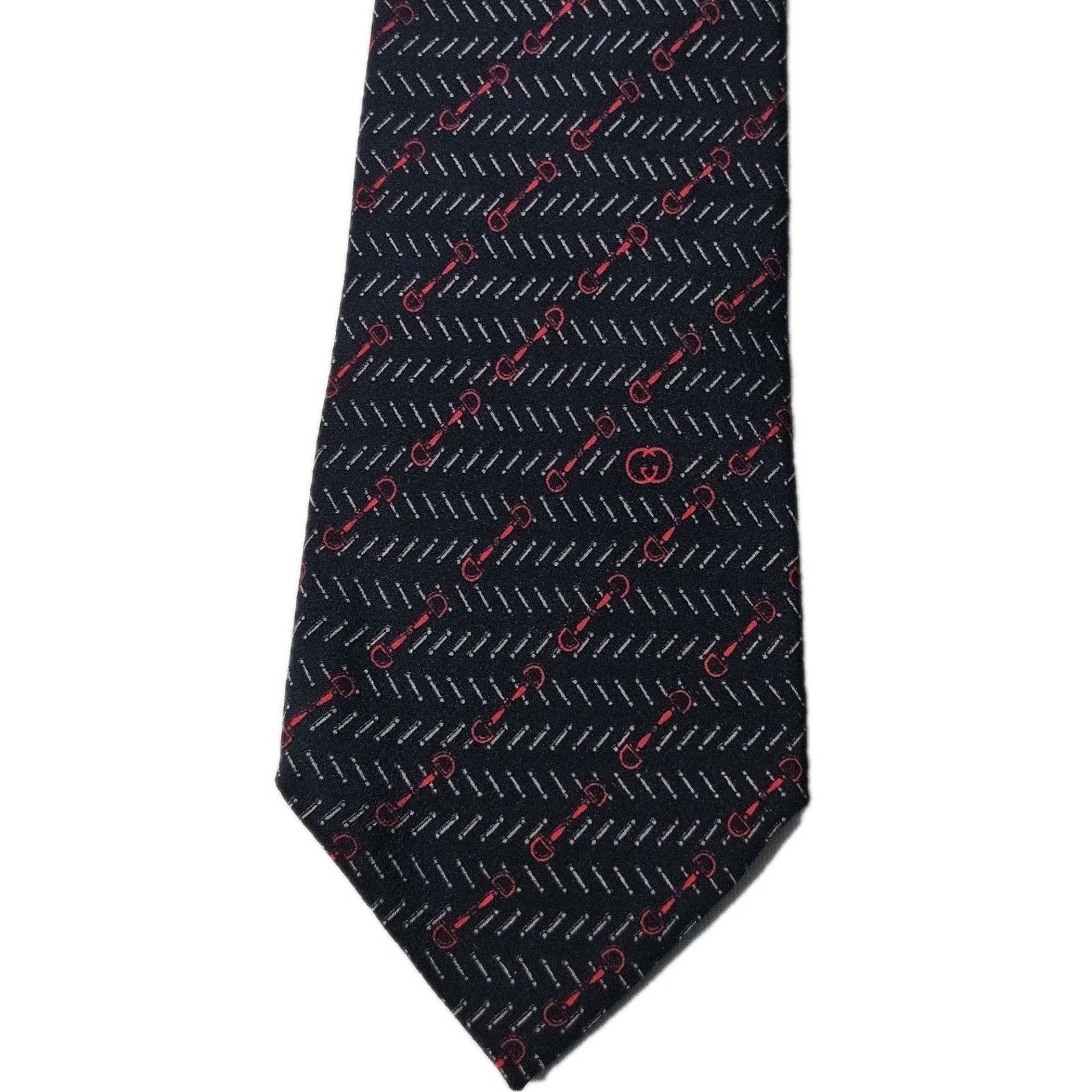 Gucci Gucci Men's Silk Tie Made in Italy Barbell Vtg Black Red Size ONE SIZE - 3 Thumbnail