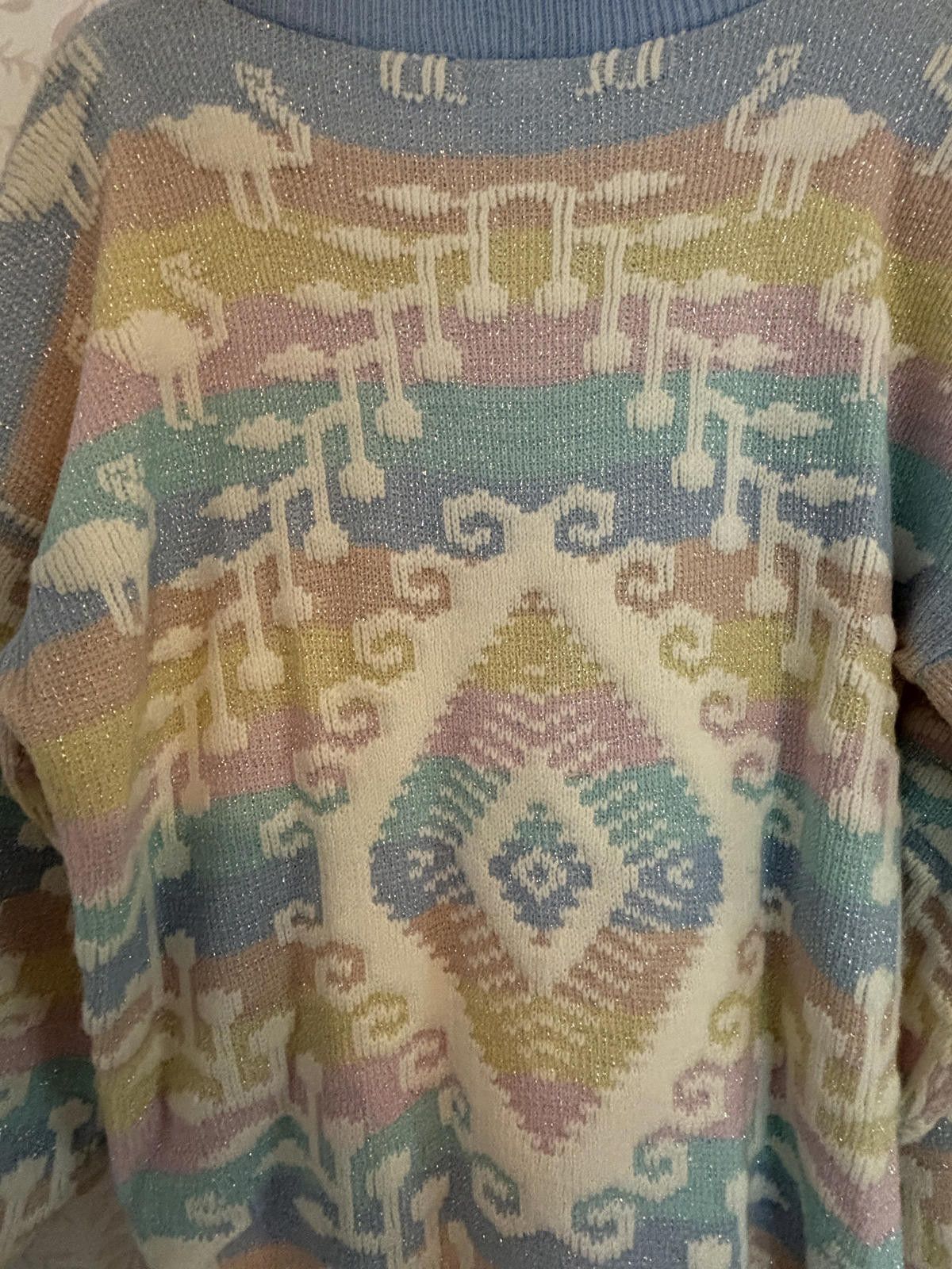 Roberto Cavalli 80's Vintage Pastel Geometric Lurex Rainbow Knit Sweater Size XL / US 12-14 / IT 48-50 - 9 Thumbnail