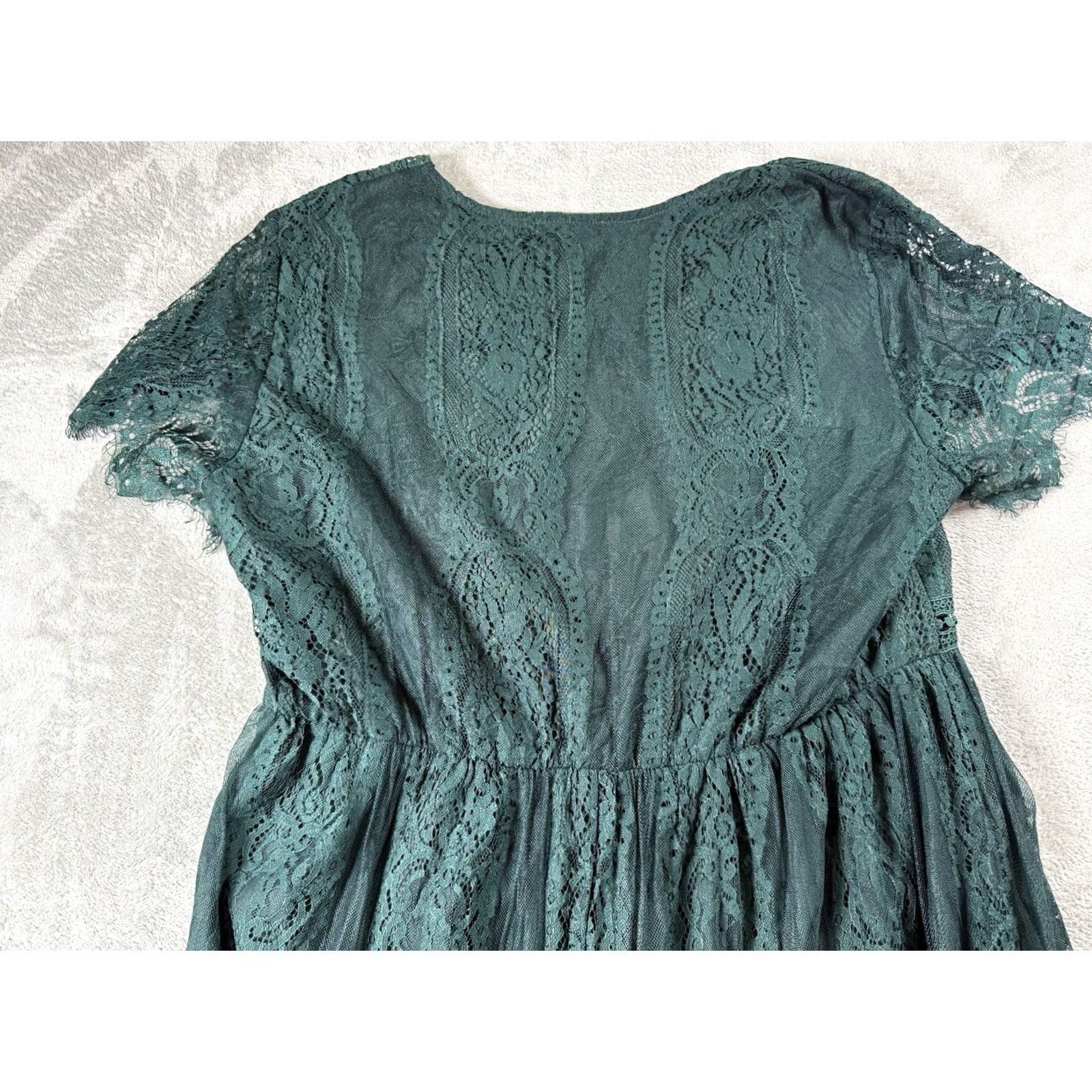 Hunter Womens Plus 2X Fairy Core Dress Whimsy Elegant Feminine Coquette Maxi Lace Short Sleeve Cap Sleeve Pullover Green 2X Plus Size Womens Dress Size XXL / US 16-18 / IT 52-54 - 2 Thumbnail