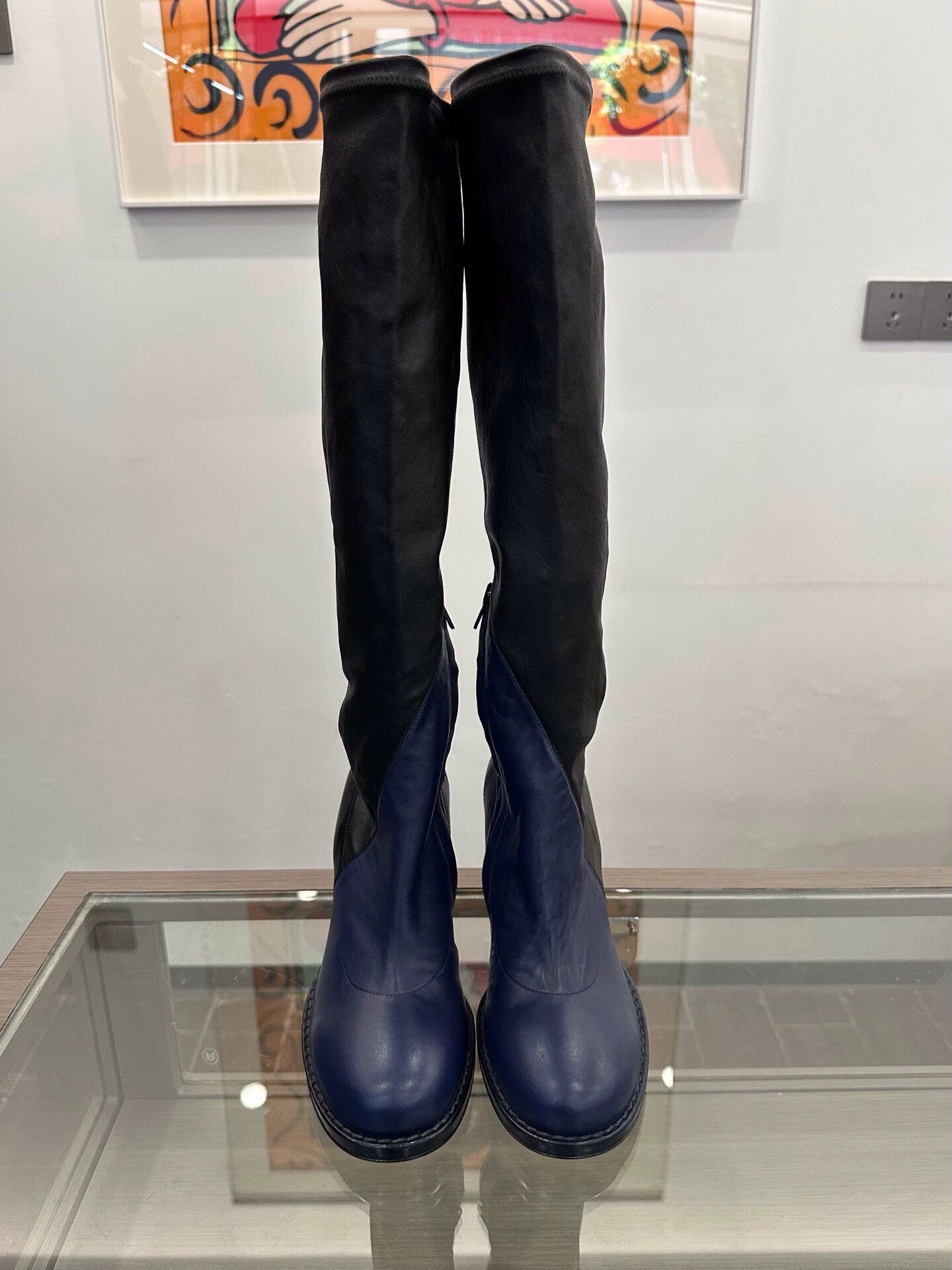 Celine Celine women's black and blue two-tone knee-high boots Size US 6 / IT 36 - 2 Thumbnail