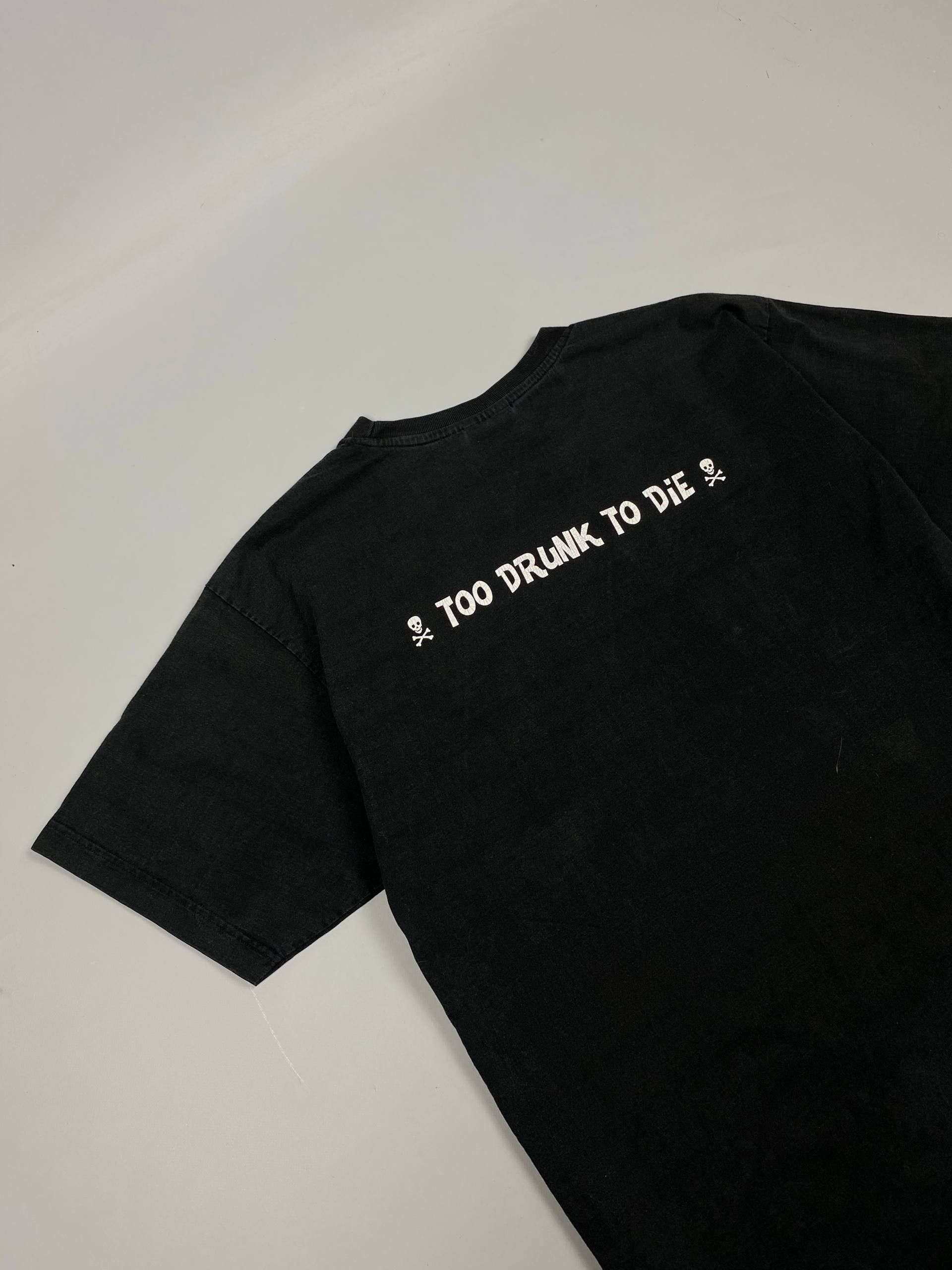 The Unbranded Brand Vintage Los Buffos Biker Tee Black White Too Drunk To Die Size US XL / EU 56 / 4 - 14 Thumbnail