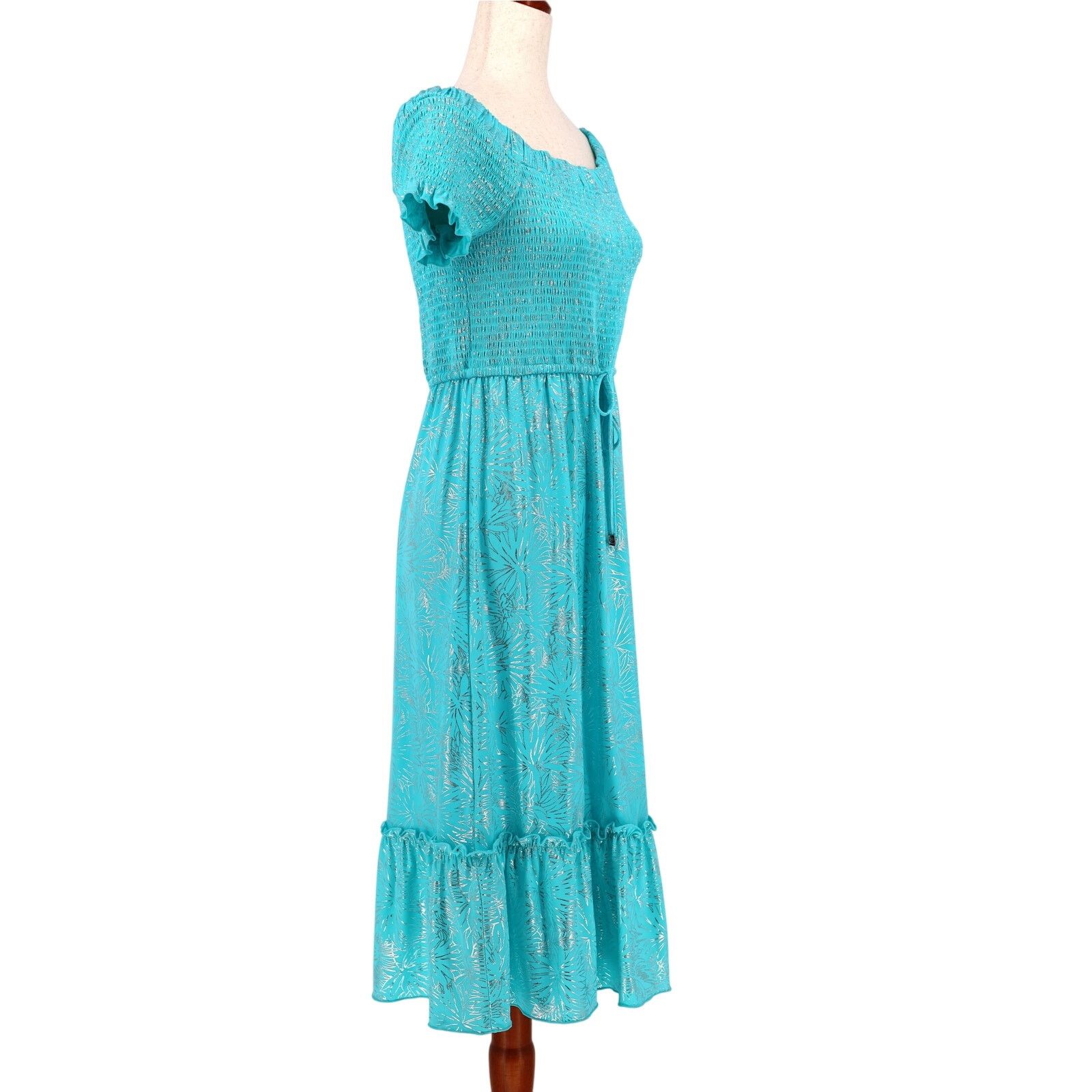 Michael Kors Michael Kors Women Turquoise Foil Smocked Midi Dress Size XS Size XS / US 0-2 / IT 36-38 - 2 Thumbnail