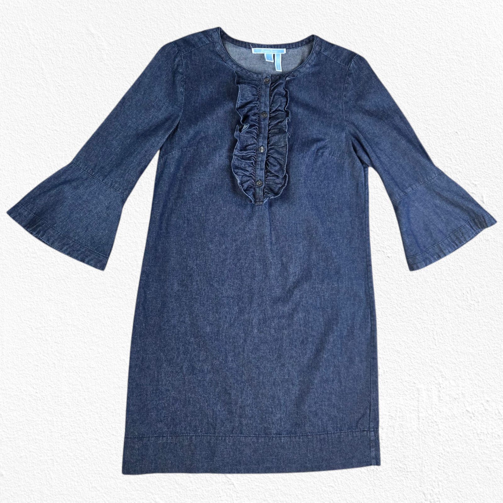 Other Draper James Denim Ruffle Front Bell Sleeve Dress Size 2 Size XS / US 0-2 / IT 36-38 - 2 Thumbnail