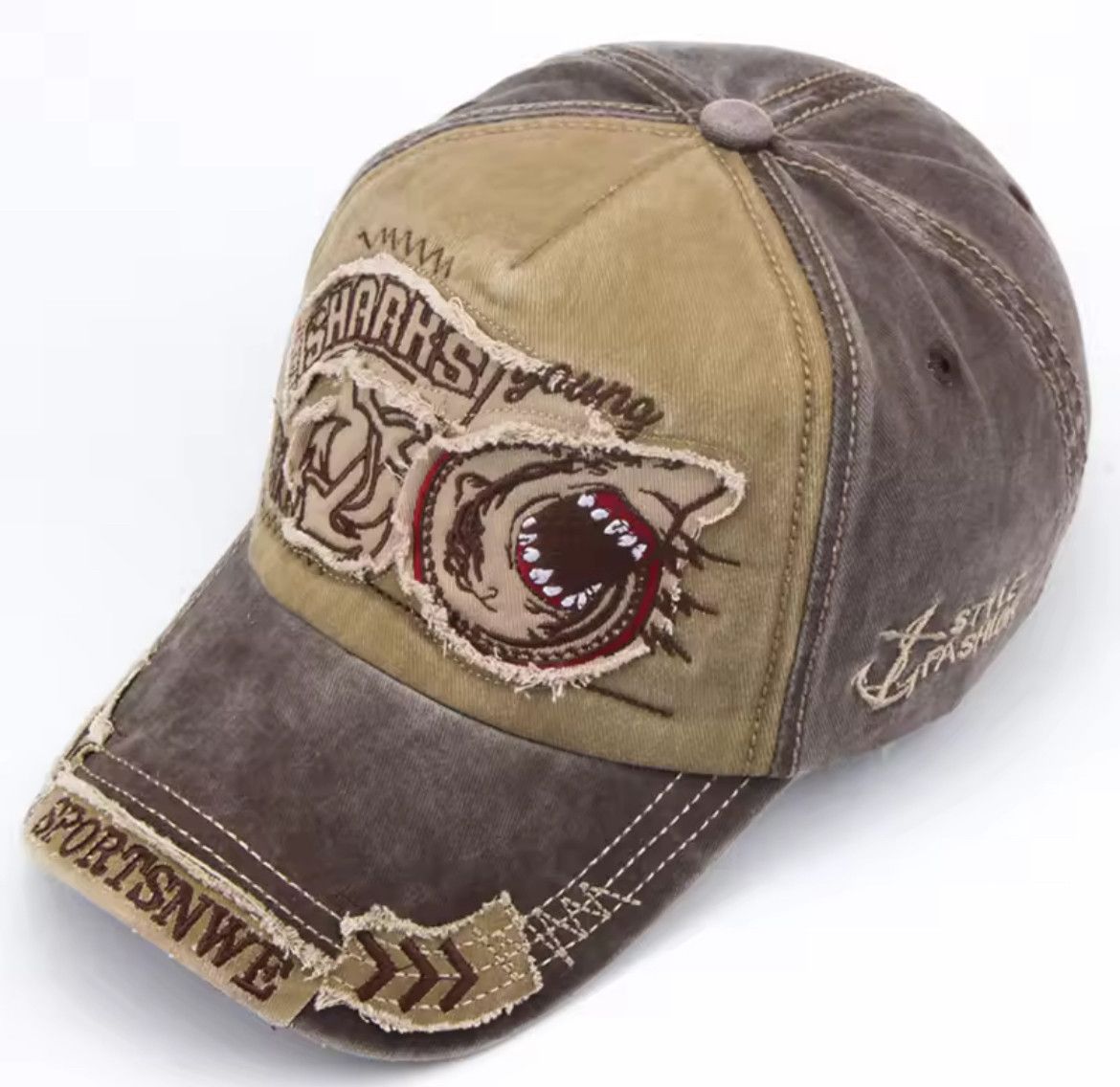 Other Retro Washed Denim Embroidery Shark Cap Size ONE SIZE - 2 Thumbnail