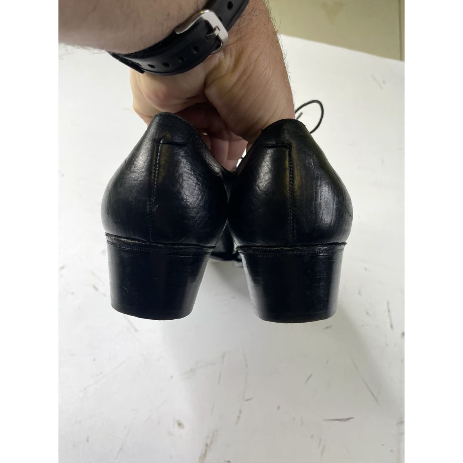Vintage VINTAGE Gravati Per Neiman Marcus Black Leather Cap Toe Oxford Heels Size 11 Shoes 1970s Leather Black Vintage Adults Womens? Size ONE SIZE - 3 Thumbnail
