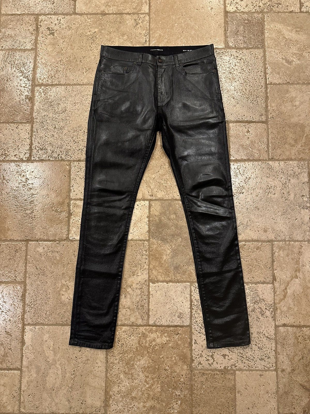 Anthony Vaccarello Saint Laurent Paris 2020 D24 Oil Coated Black Denim Size US 33 - 14 Thumbnail