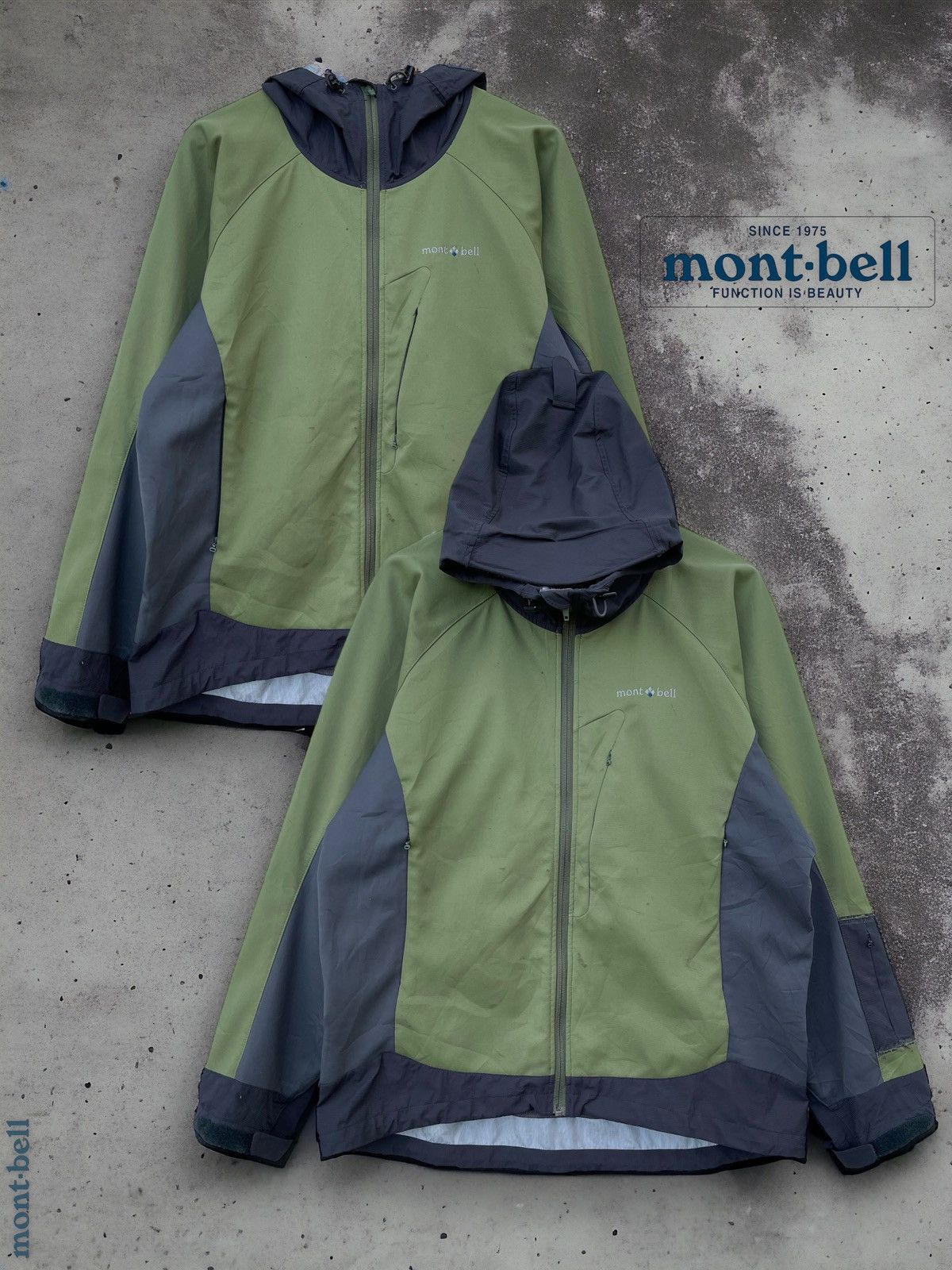 Montbell Mont-bell Men's Green/Gray Hooded Full Zip Outdoor Jacket Size US M / EU 48-50 / 2 - 1 Thumbnail