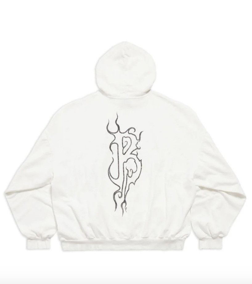 Balenciaga o1bcso1str0925 Darkwave Round Hoodie Oversized in White Size US L / EU 52-54 / 3 - 2 Thumbnail