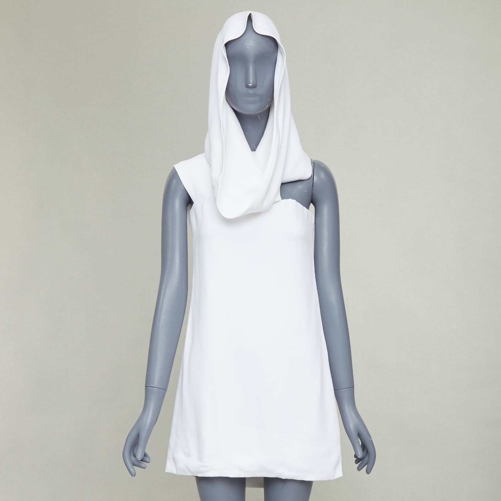 Salvatore Ferragamo FERRAGAMO Maximilian Davis 2023 Runway Bridal white hood crepe mini dress IT42 M Size M / US 6-8 / IT 42-44 - 1 Thumbnail