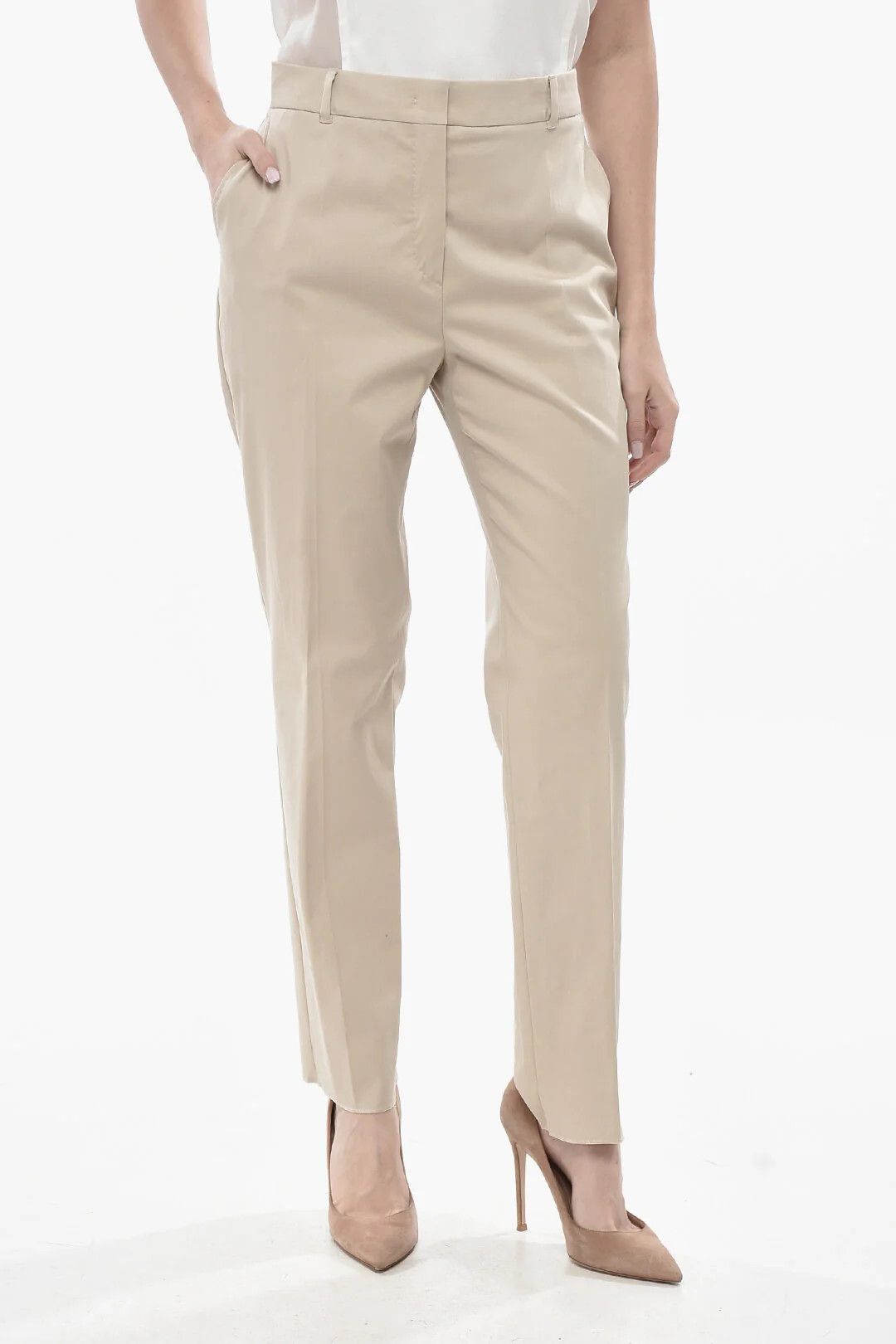 Max Mara og1mm0426 Stretch-Cotton Chino Pant in Beige Size 32" / US 10 / IT 46 - 1 Thumbnail