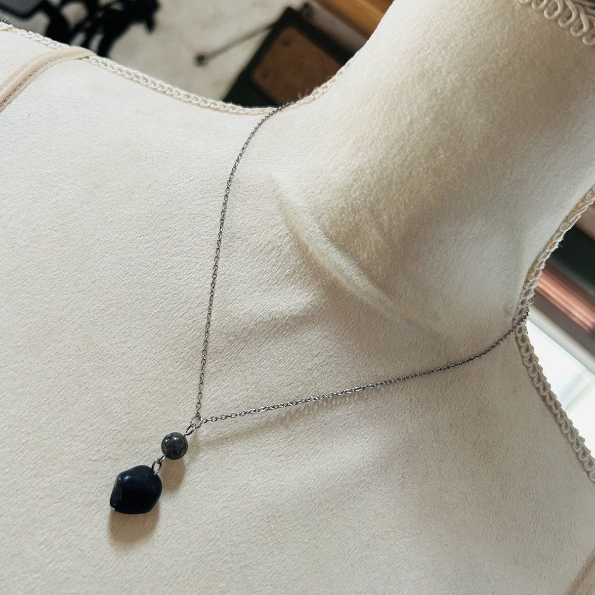 Handmade Handcrafted rough black agate crackle glass pendant necklace Size ONE SIZE - 1 Thumbnail