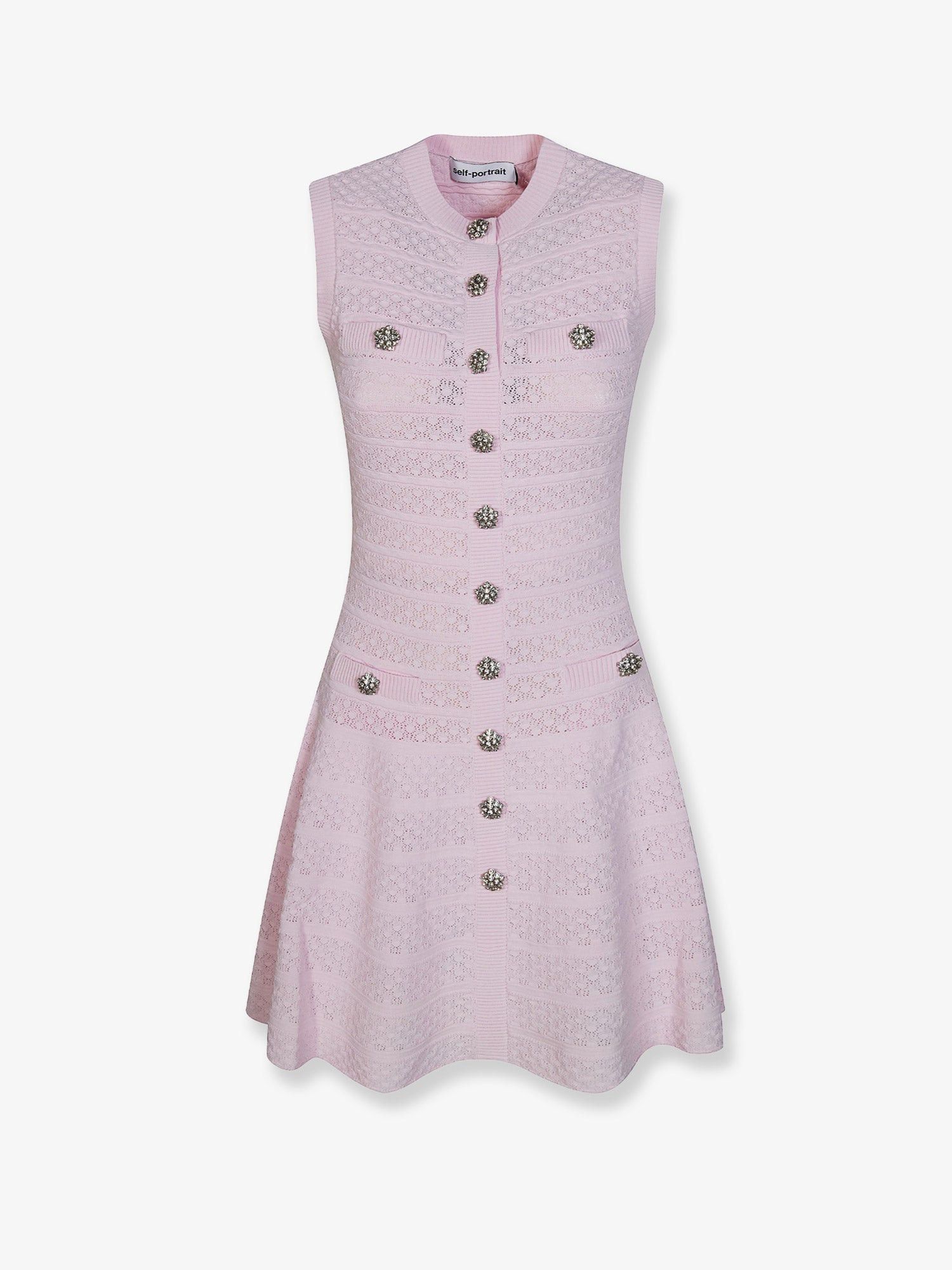 Self-Portrait Pointelle Diamante Knit Dress Size XS / US 0-2 / IT 36-38 - 1 Thumbnail