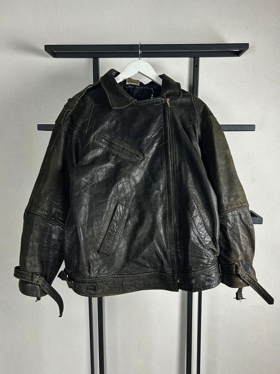 Japanese Brand Washed Japanes Cropped Boxy Leather Jacket Asymmetrical ZIP Size US L / EU 52-54 / 3 - 4 Thumbnail