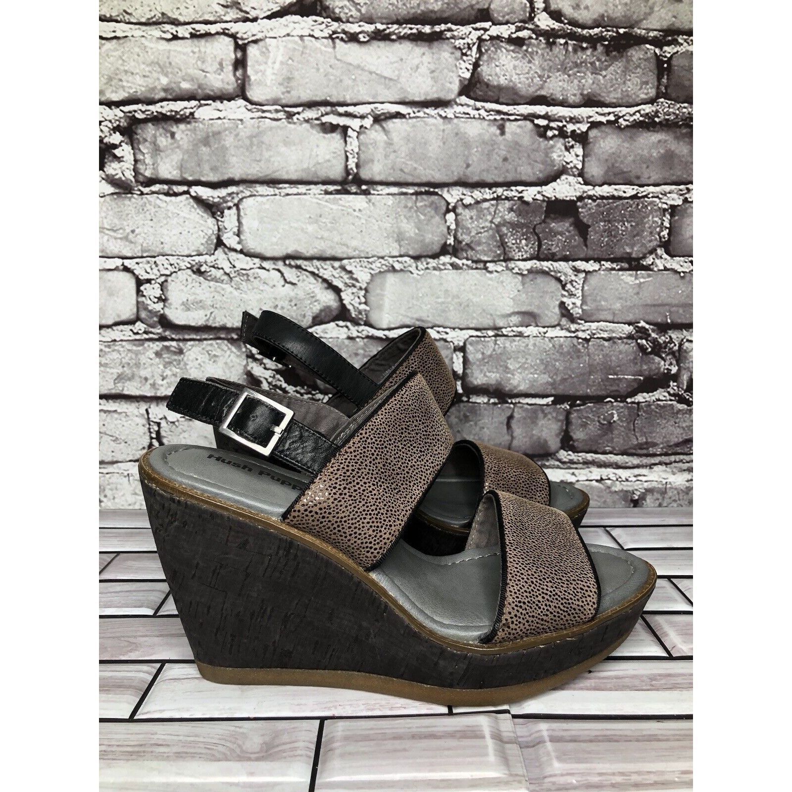 Hush Puppies Hush Puppies Taupe Leather Polka Dot Platform Wedges Sandals Size US 8 / IT 38 - 1 Thumbnail