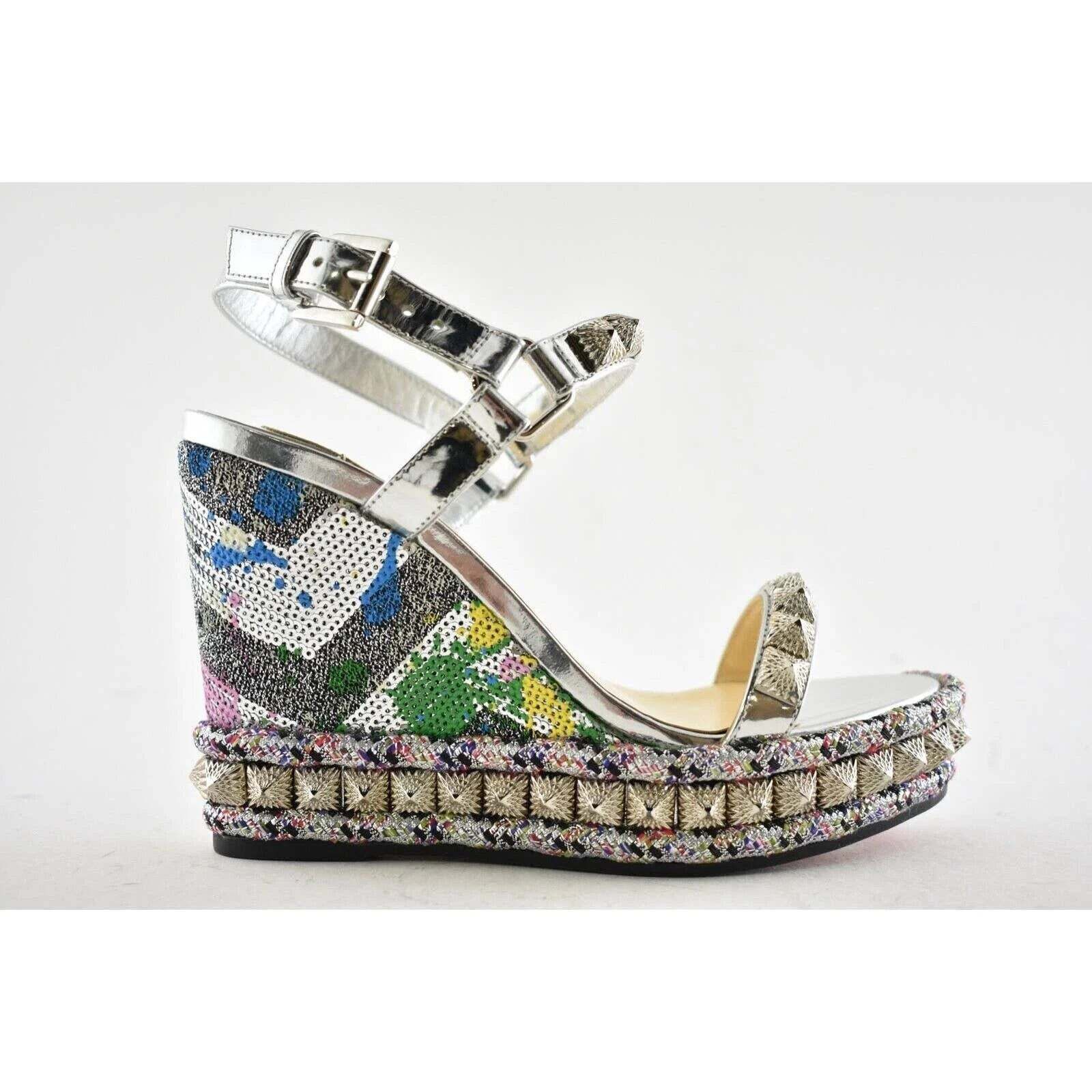 Christian Louboutin Pira Ryad 110 Silver Sequin Platform Wedge Sandal Heel 36 Size US 6 / IT 36 - 2 Thumbnail