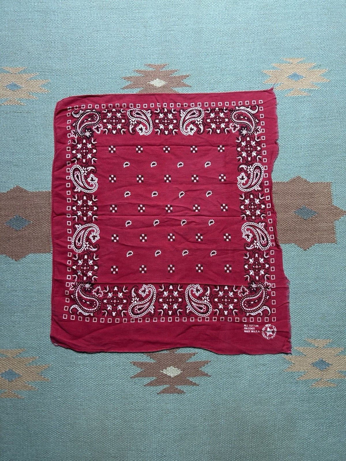 Vintage Vintage cotton bandana handkerchief paisley geometric soft Size ONE SIZE - 1 Thumbnail