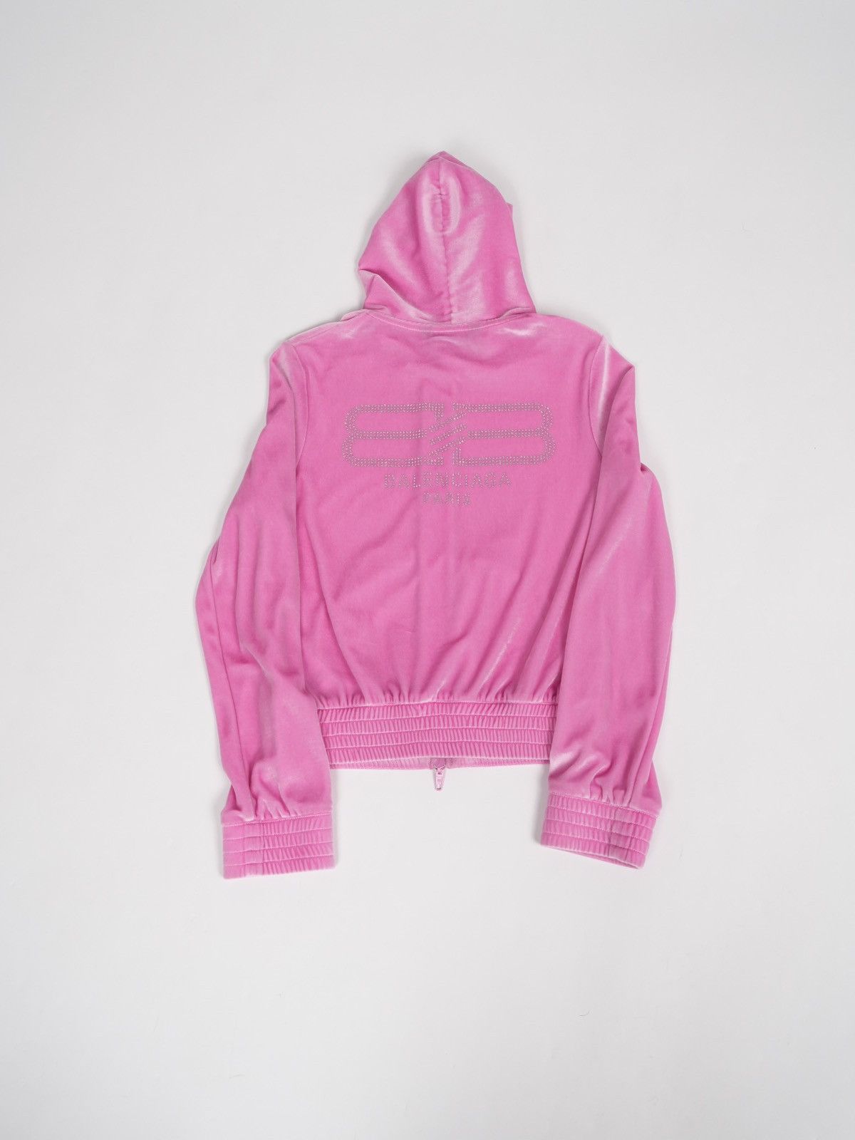 image of Balenciaga Bb Paris Shiny Velvet Rhinestone Zip Up Hoodie in Pink, Women's (Size XS)