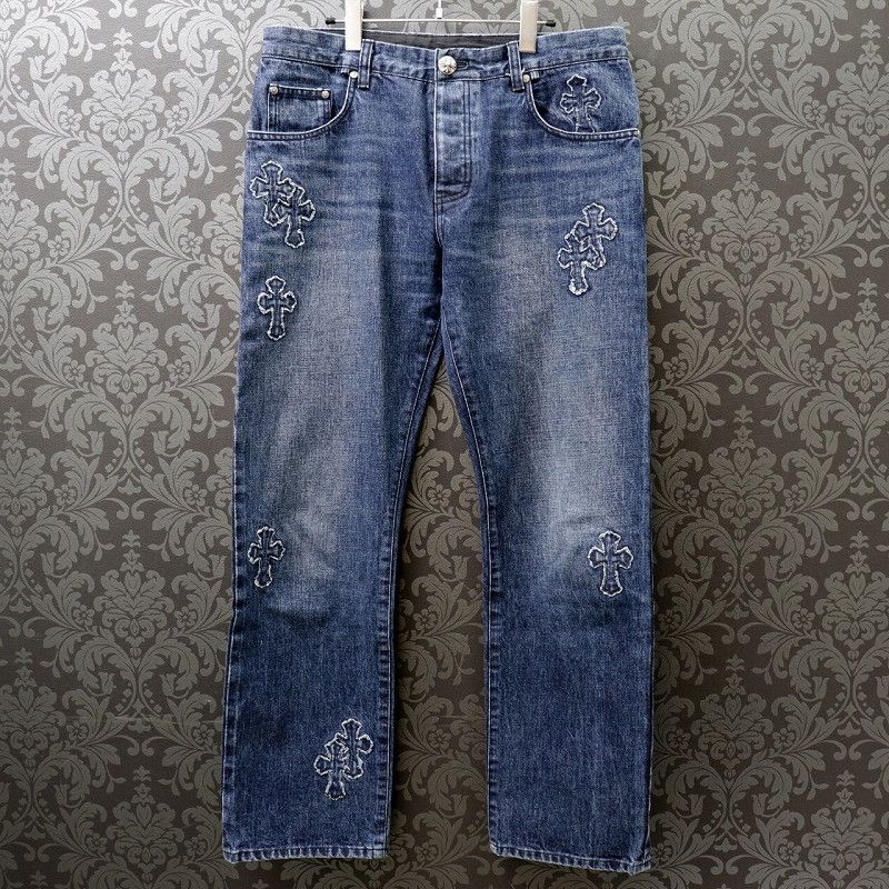 image of Chrome Hearts Chrome Cross Patch Denim Jeans in Blue, Men's (Size 36)