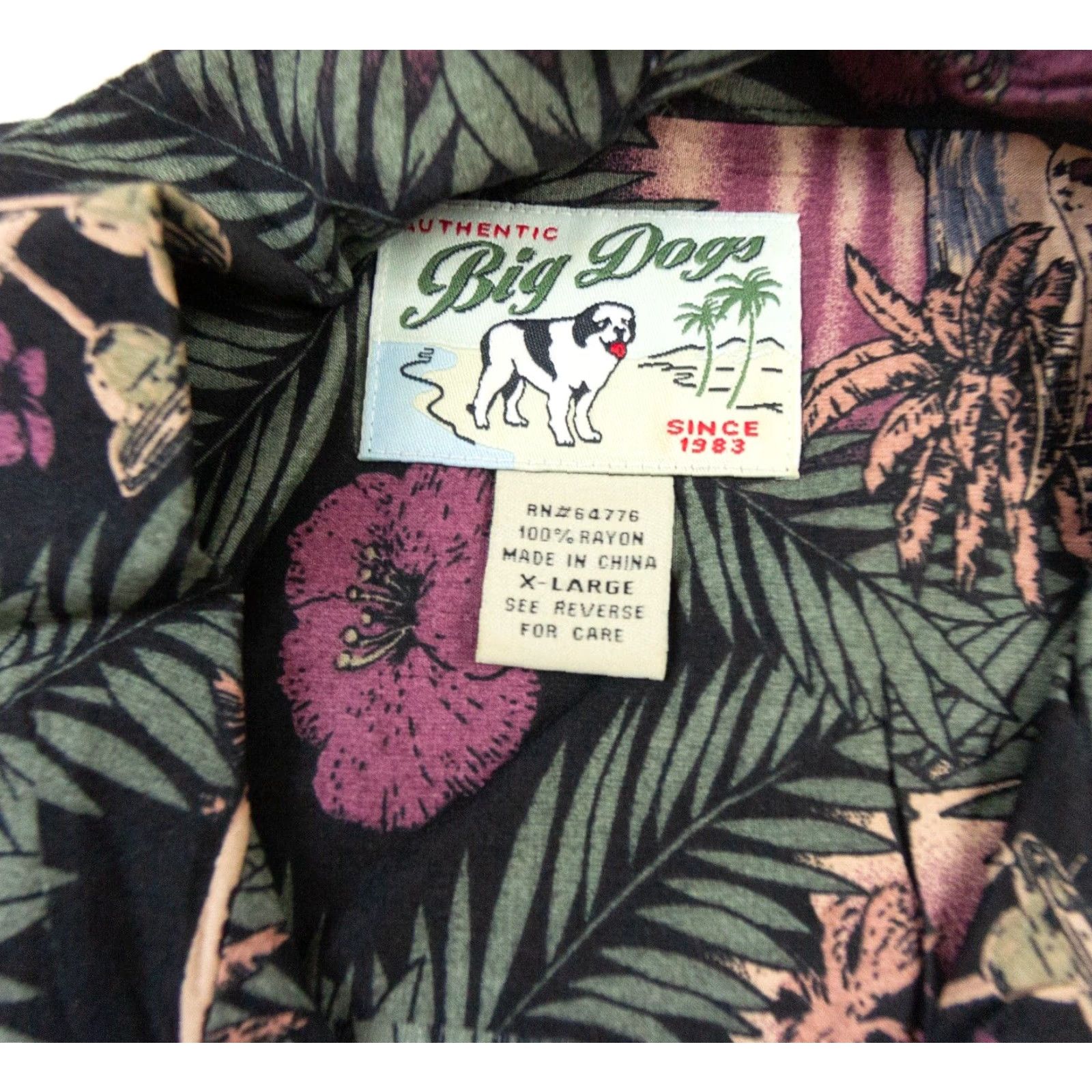 Big Dogs VINTAGE Big Dogs Hawaiian Button Down Shirt Adult XLarge Black Rayon Short Sleeve Mens Size US XL / EU 56 / 4 - 5 Thumbnail