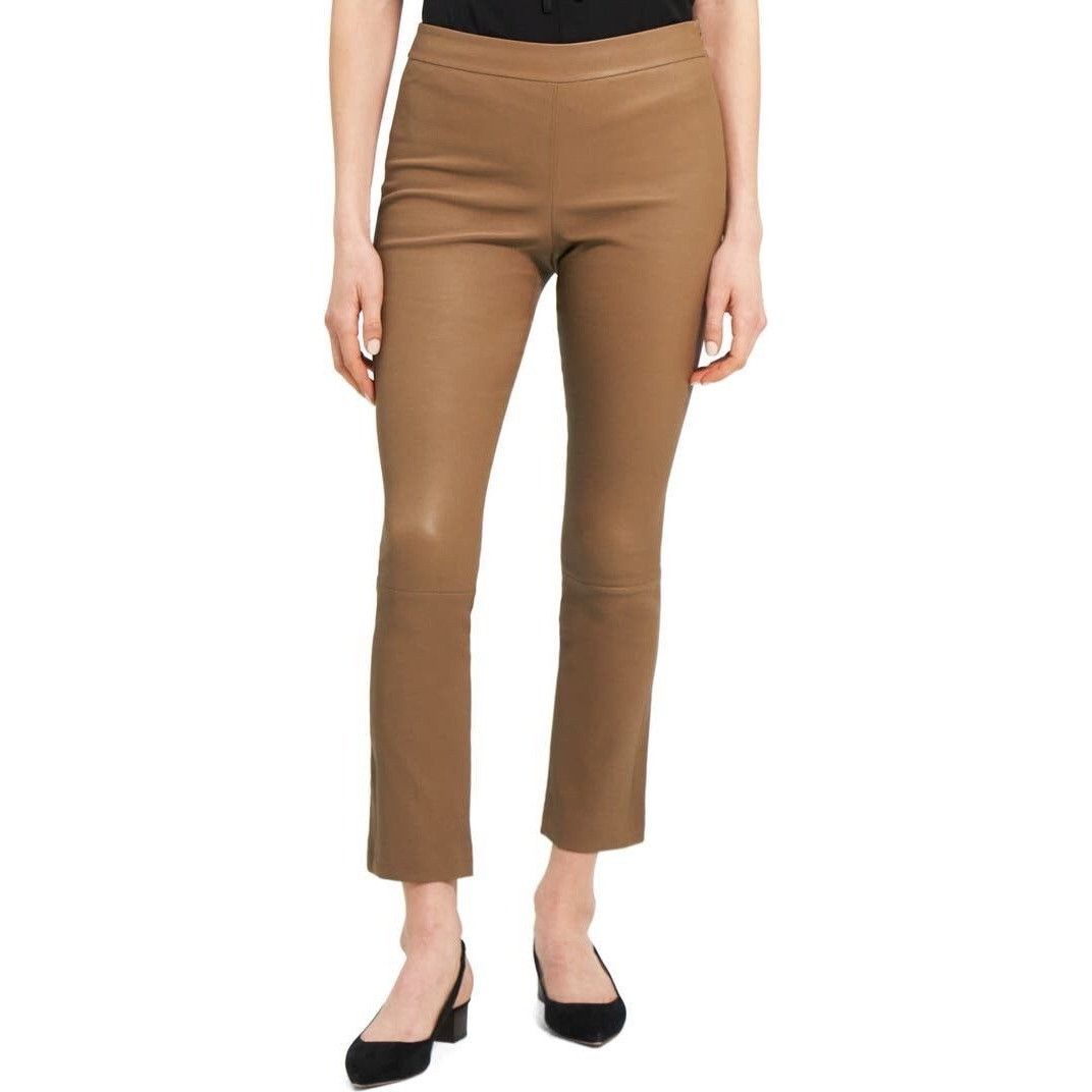 Theory NWT THEORY Leather Yoke Pants 8 Chestnut Clay Lambskin Slim Size 30" / US 8 / IT 44 - 2 Thumbnail