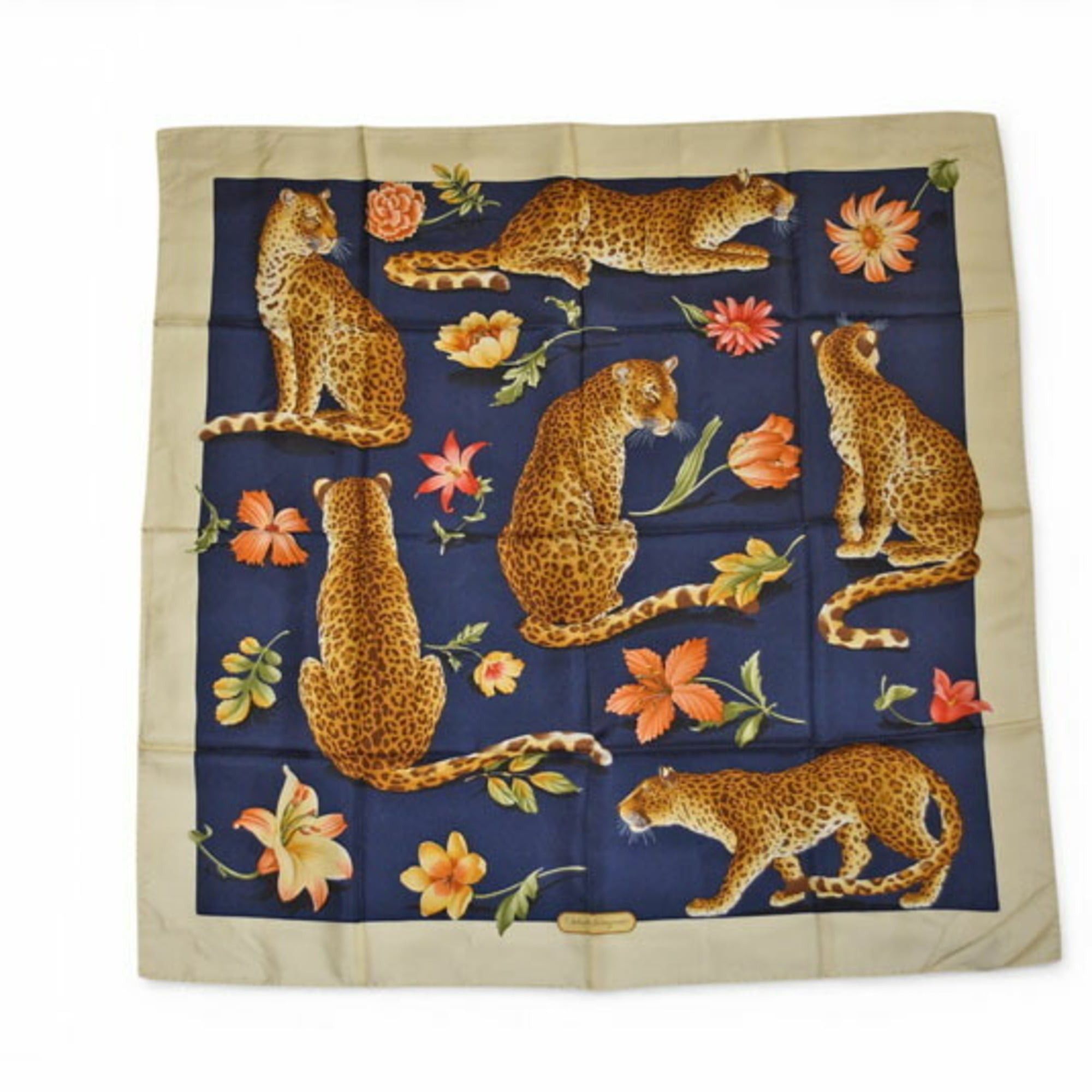 Salvatore Ferragamo Salvatore Ferragamo scarf/muffler, animal motif, leopard print, navy/cream Size ONE SIZE - 1 Thumbnail