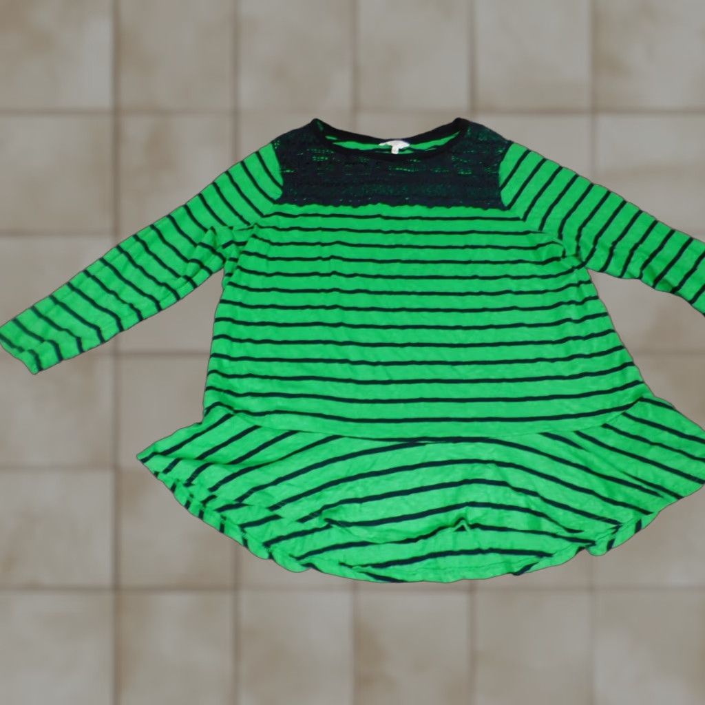 Vintage Crown & Ivy Blouse 1X Plus Green Striped Knit Crew Neck Pullover 3/4 Sleeve Casual Womens Size XL / US 12-14 / IT 48-50 - 1 Thumbnail