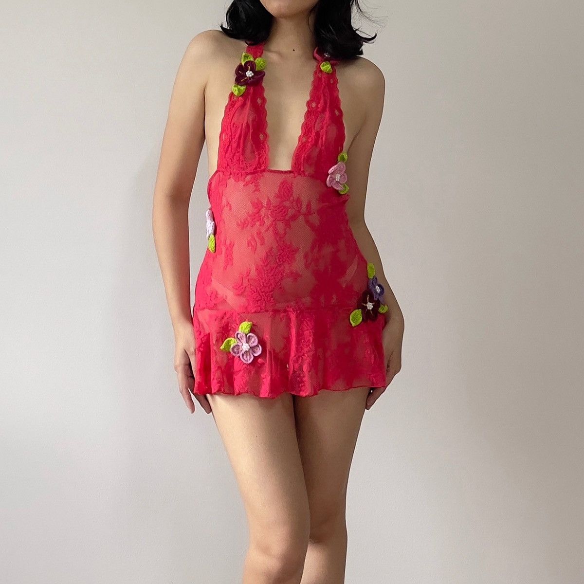 Victoria's Secret Romantic Red Lace Sheer Mini Dress (S-M) Size S / US 4 / IT 40 - 7 Thumbnail