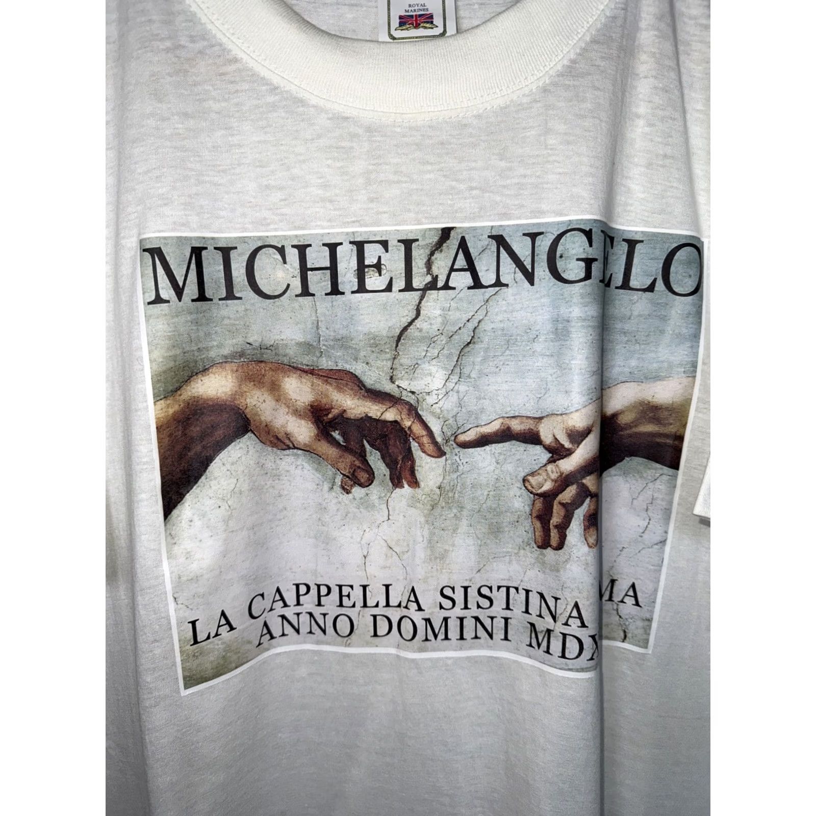 Vintage VINTAGE Royal Marines T-Shirt Mens XL White Art La Cappella Sistina Roma SINGLE STITCH Short Sleeve Size US XL / EU 56 / 4 - 3 Thumbnail
