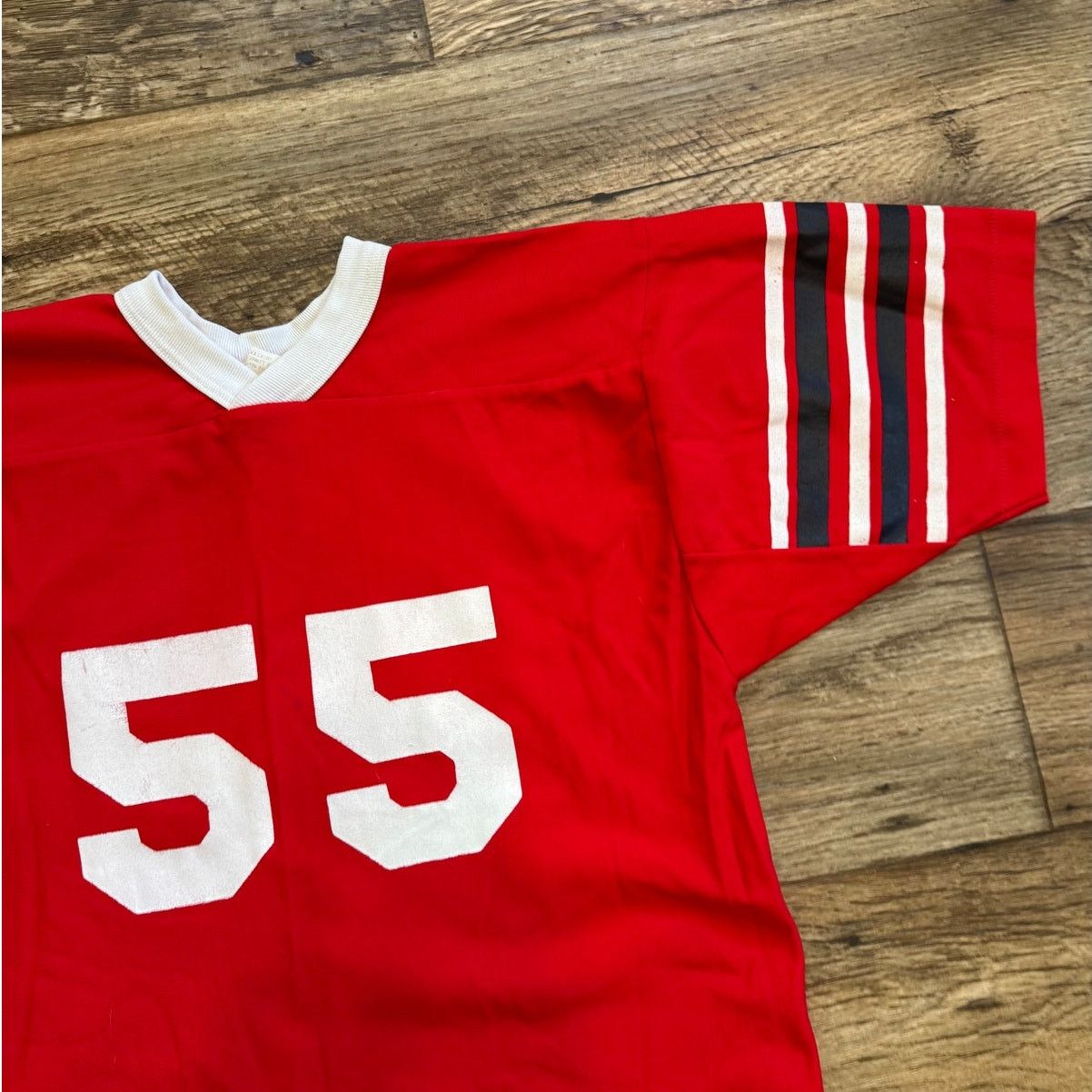 Vintage Vintage 80s Red #55 All Nylon High School Jersey Size US M / EU 48-50 / 2 - 2 Thumbnail