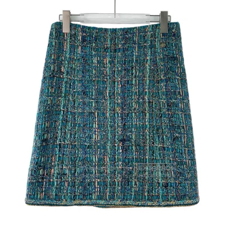 Chanel Egyptian series dark blue plaid cotton braided twee