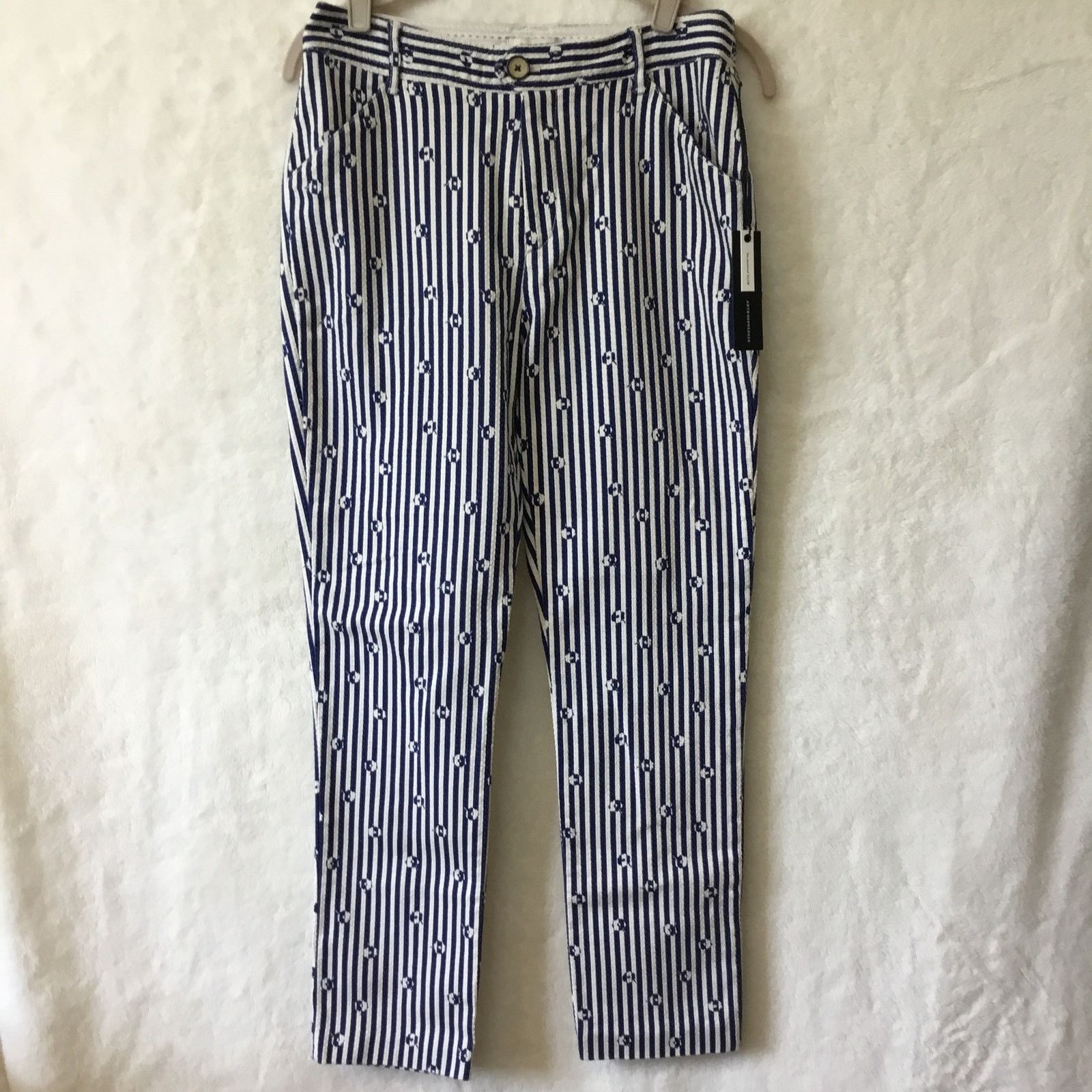 Anthropologie Anthropologie Blue & White Slim Trousers with Embroidery Size 27" / US 4 / IT 40 - 10 Thumbnail