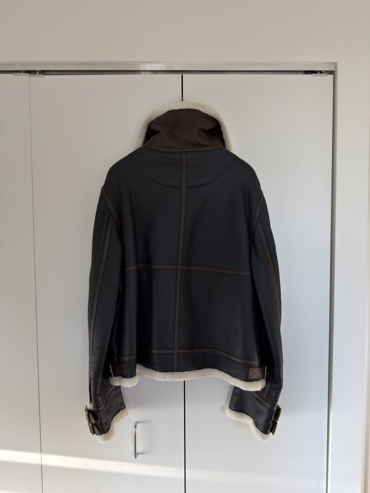 Loewe BNWT Shearling-lined Leather Aviator Jacket Navy Cream 54 Size US XL / EU 56 / 4 - 10 Thumbnail