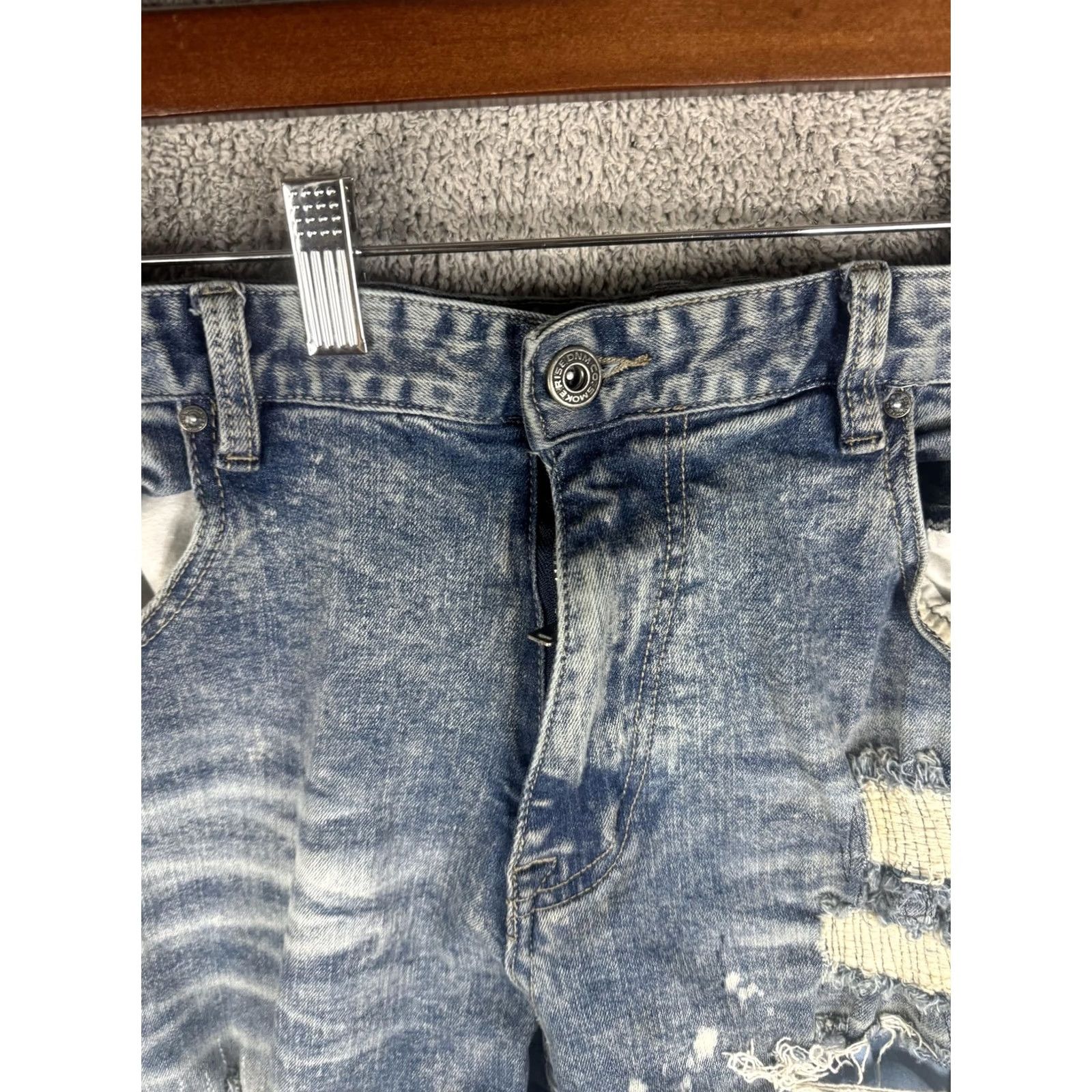 Denime Smoke Rise Jeans Mens 38x32 Slim Blue Distressed Paint Splatter Denim Grunge 90s Mens Size US 38 / EU 54 - 4 Thumbnail