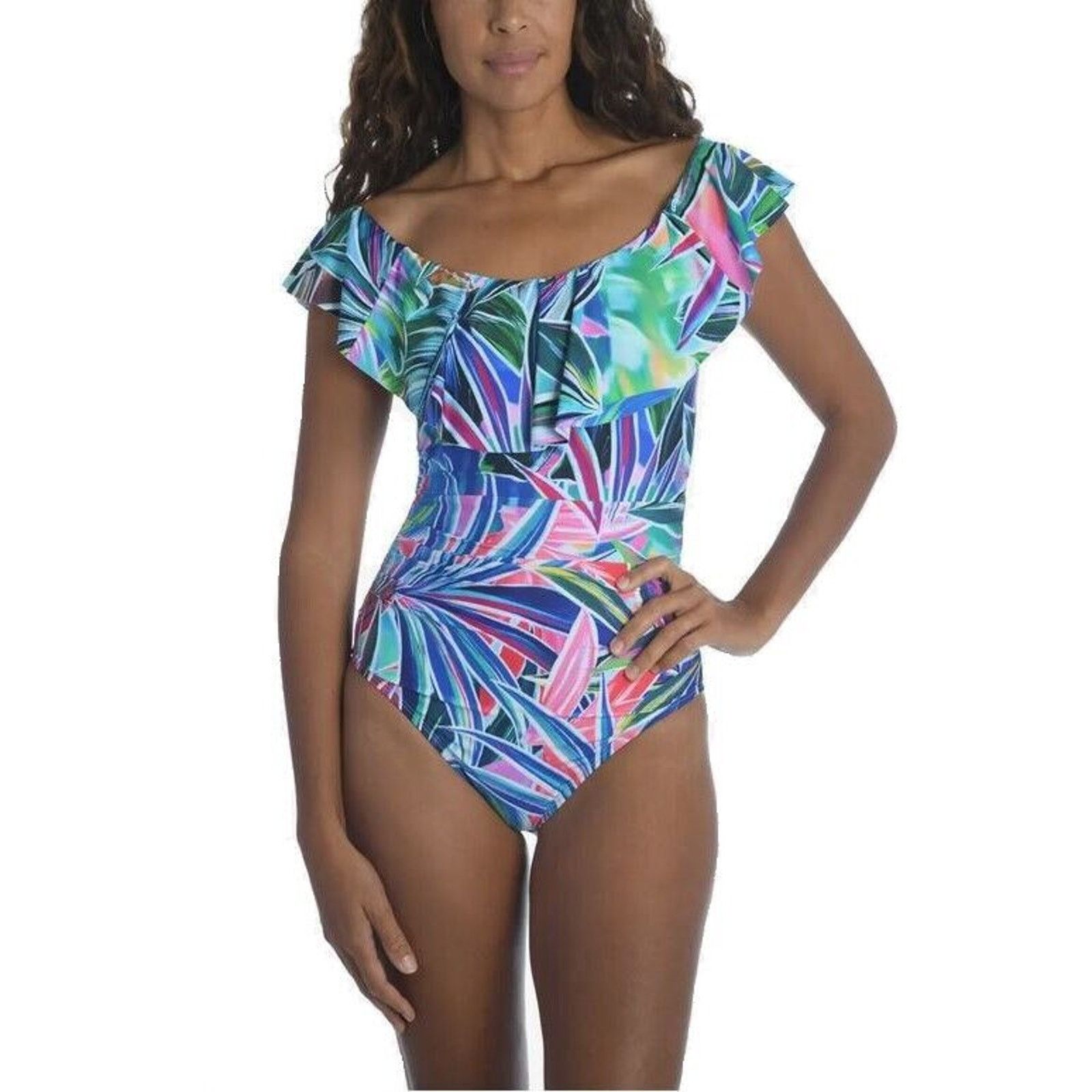 The Unbranded Brand La Blanca Women Tropical Ruffle One-Piece Swimsuit Size US 4 Size ONE SIZE - 2 Thumbnail