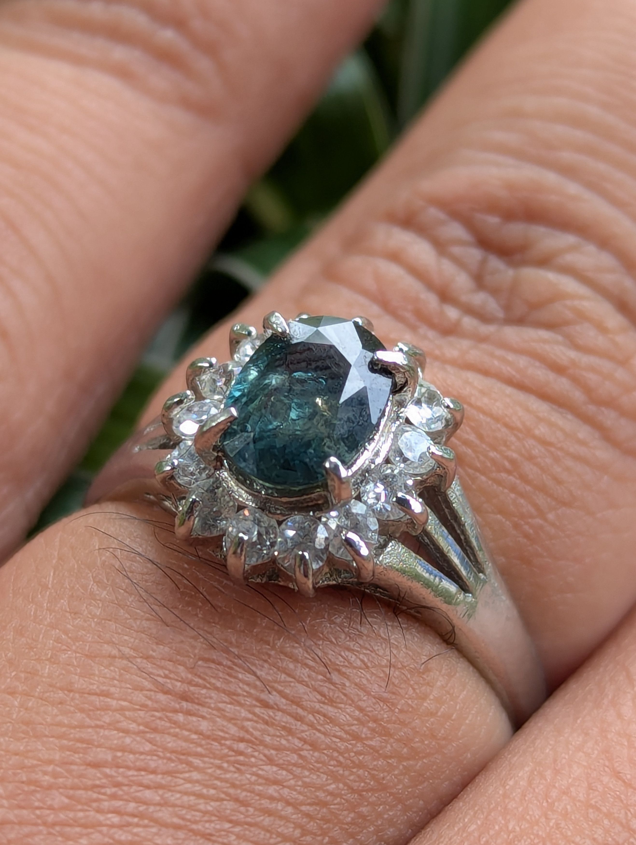 Sterling Silver 925 Sterling Silver Ring with Black/Silver Diamond Size ONE SIZE - 2 Thumbnail