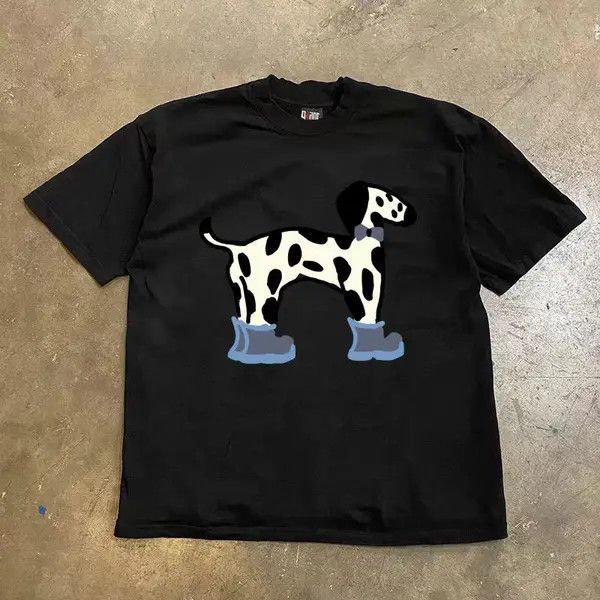 Japanese Brand Pepper x Ryou Black Loose Puppy Print Short Sleeve T-Shirt Size US L / EU 52-54 / 3 - 6 Thumbnail