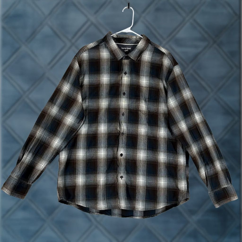 Vintage Horny Toad Shirt Mens XL Plaid Long Sleeve Button-Up Collared Casual Brown Blue Knit 100% Cotton Size US XL / EU 56 / 4 - 1 Thumbnail