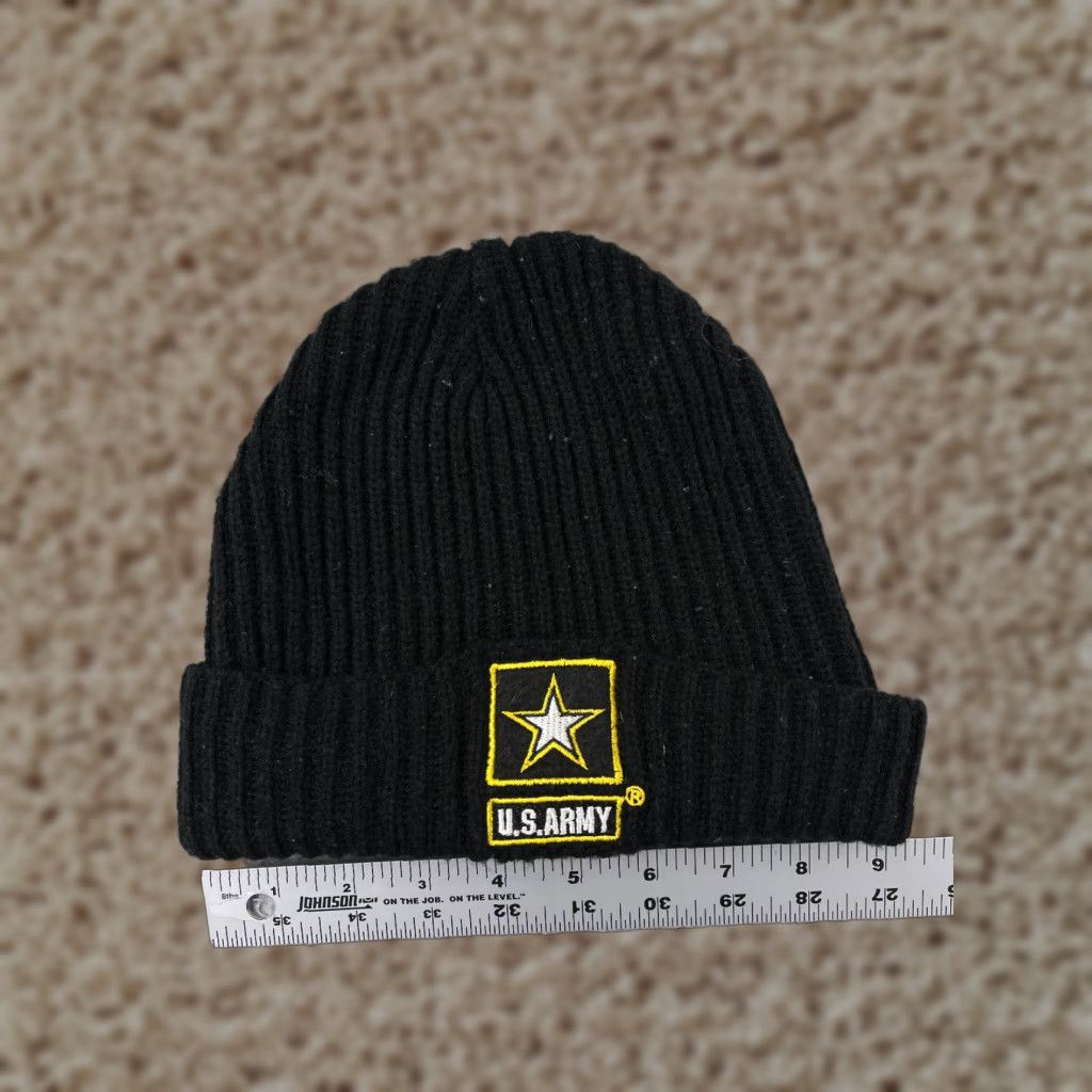 Vintage US Army Beanie Toque One Size Adult Black Yellow Knit 100% Acrylic Snow Ski Warm Size ONE SIZE - 1 Thumbnail