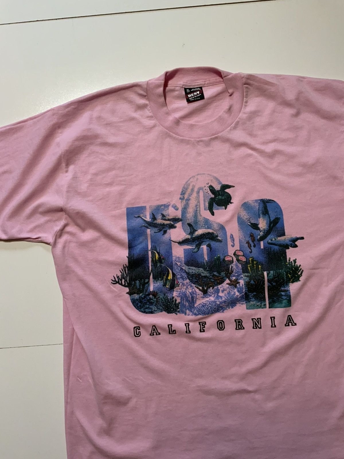 Fruit Of The Loom × Vintage Vintage 90s California Pink Sea Ocean Single Stitch T-Shirt Size US XL / EU 56 / 4 - 3 Thumbnail